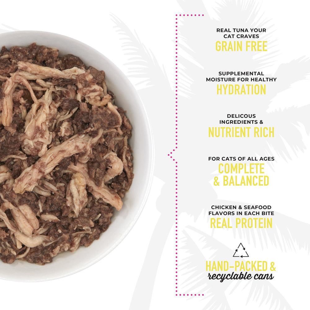 TIKI PETS Luau bowl image hints nutrition for all life stages.