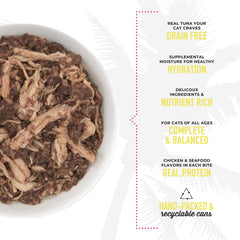 TIKI PETS Luau bowl image hints nutrition for all life stages.