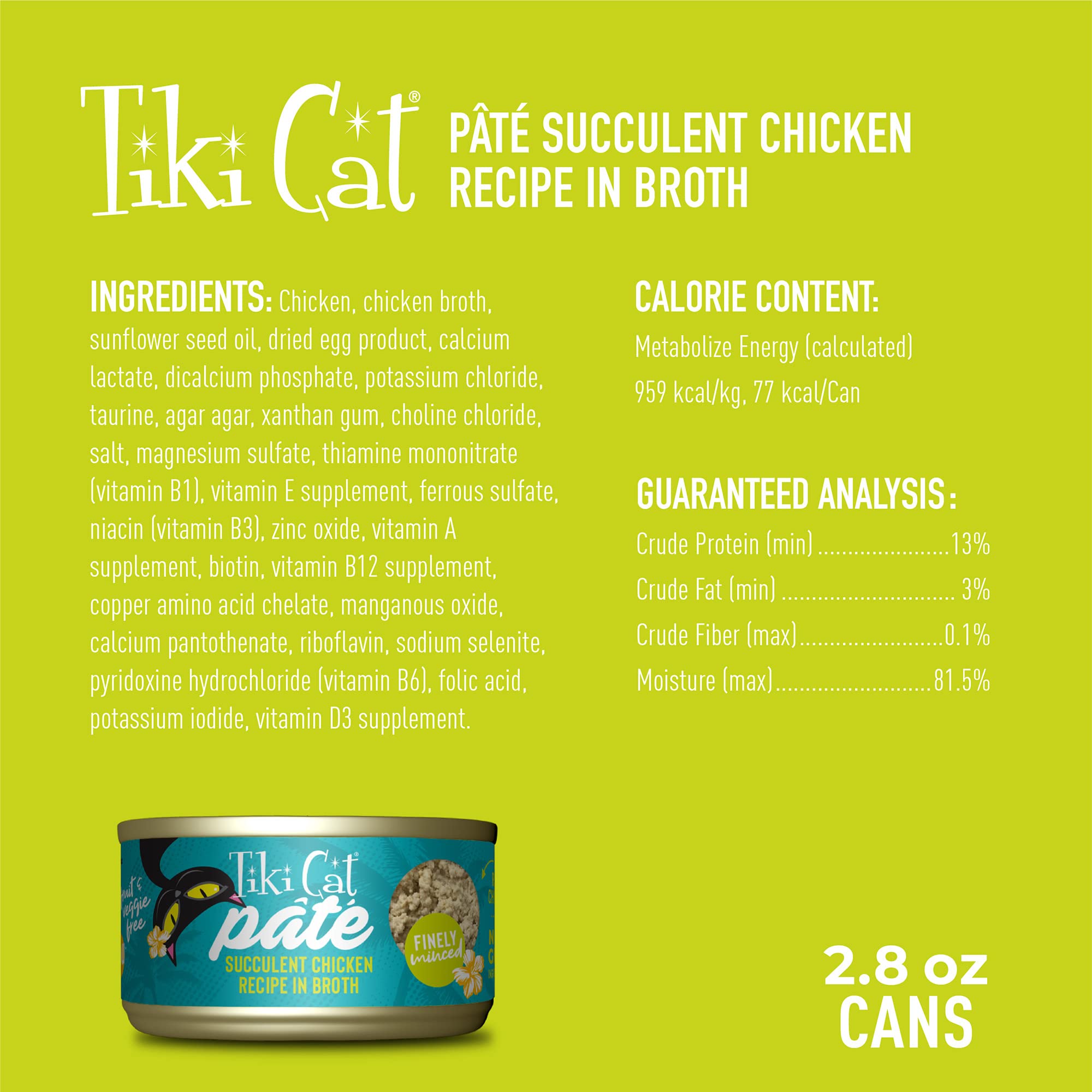 TIKI PETS Luau Pâté Chicken close-up highlights smooth pâté texture for easy chewing.