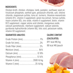 TIKI PETS Tiki Dog Seniors Mousse chicken-lamb-pumpkin highlights real protein and fiber.