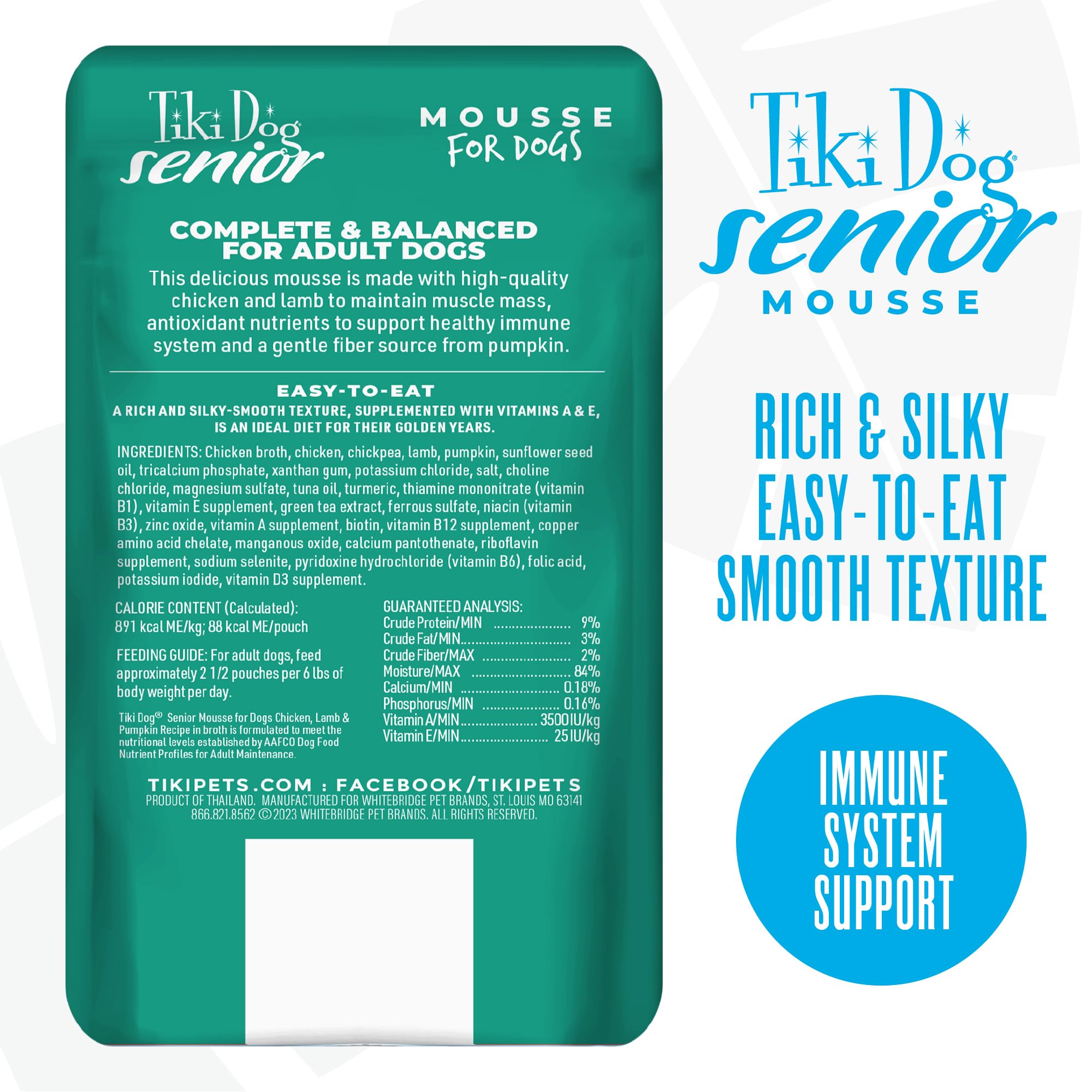 TIKI PETS Tiki Dog Seniors Mousse closeup texture shows a smooth, easy-to-eat option.