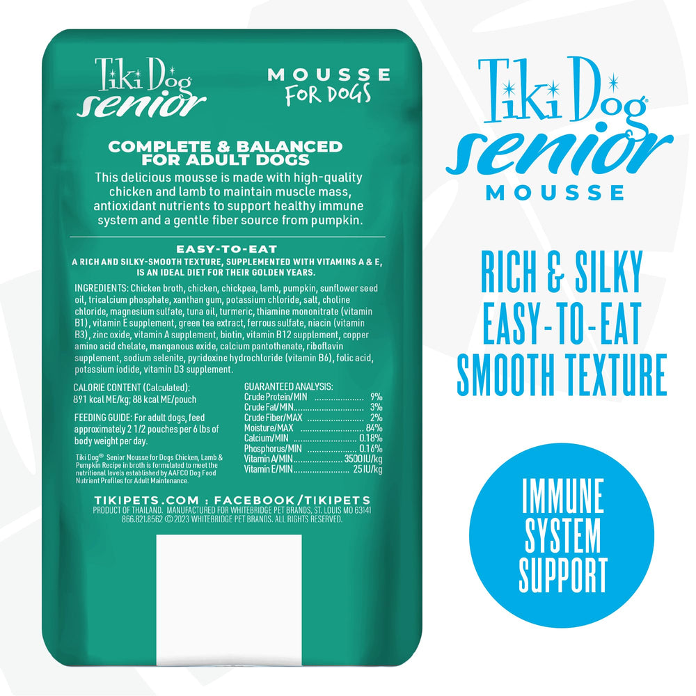 TIKI PETS Tiki Dog Seniors Mousse closeup texture shows a smooth, easy-to-eat option.