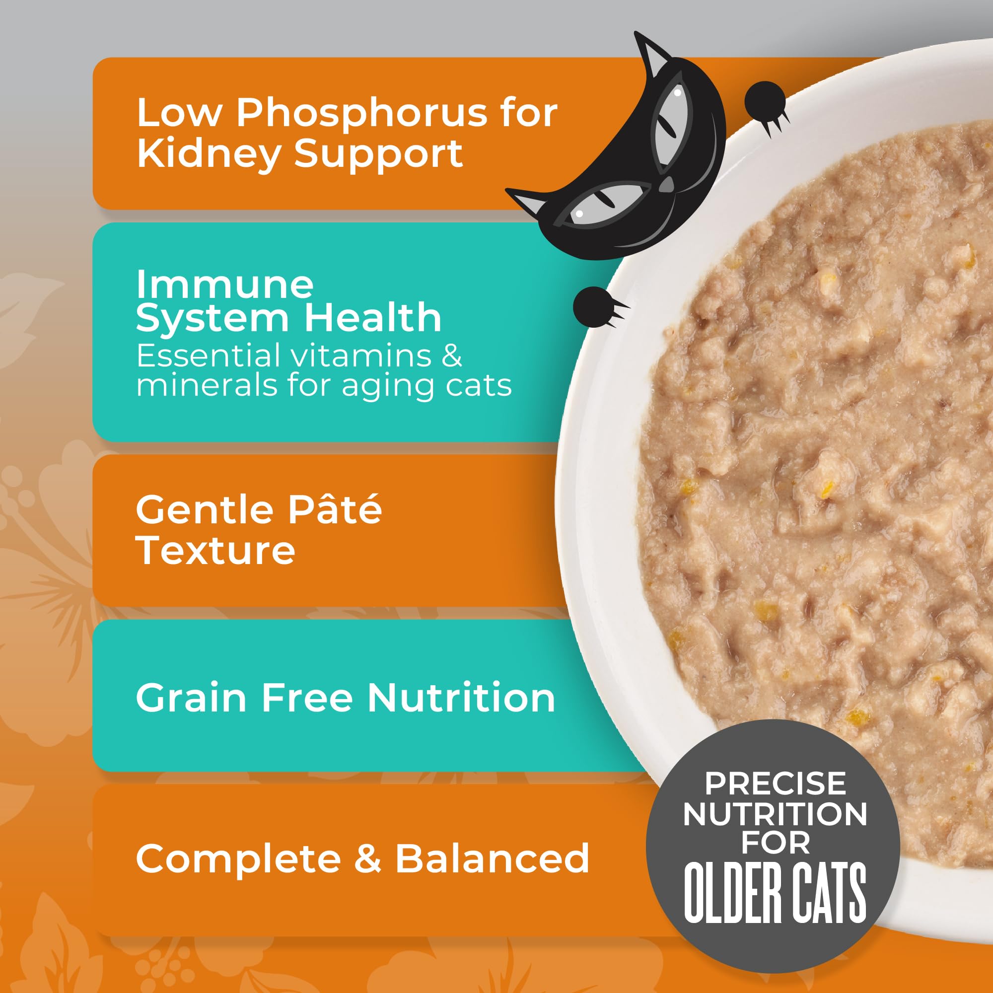 Tiki Cat Silver Paté ingredients graphic noting grain-free and non-GMO formula