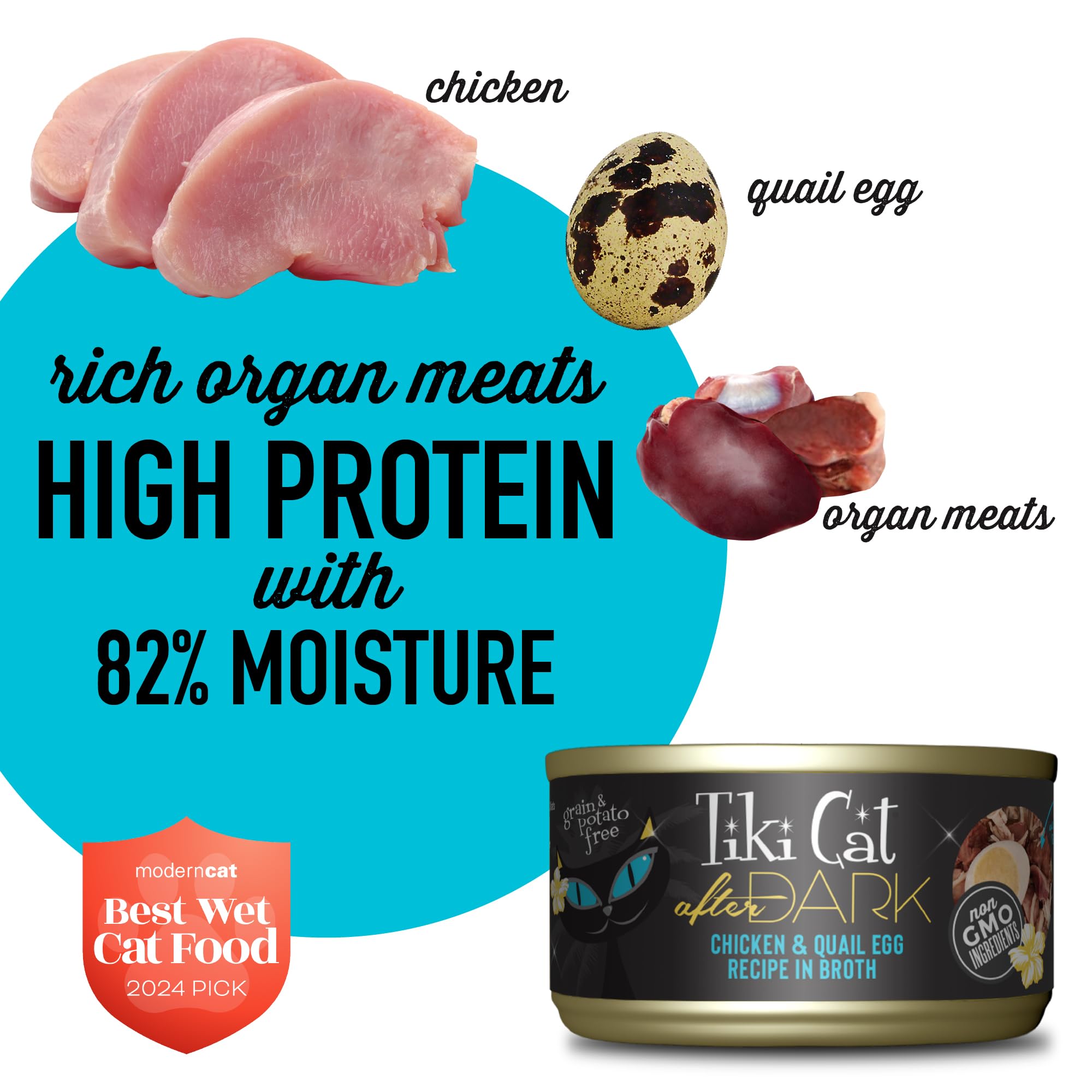 TIKI PETS Tiki Cat After Dark features chicken liver, gizzards and heart for depth of taste