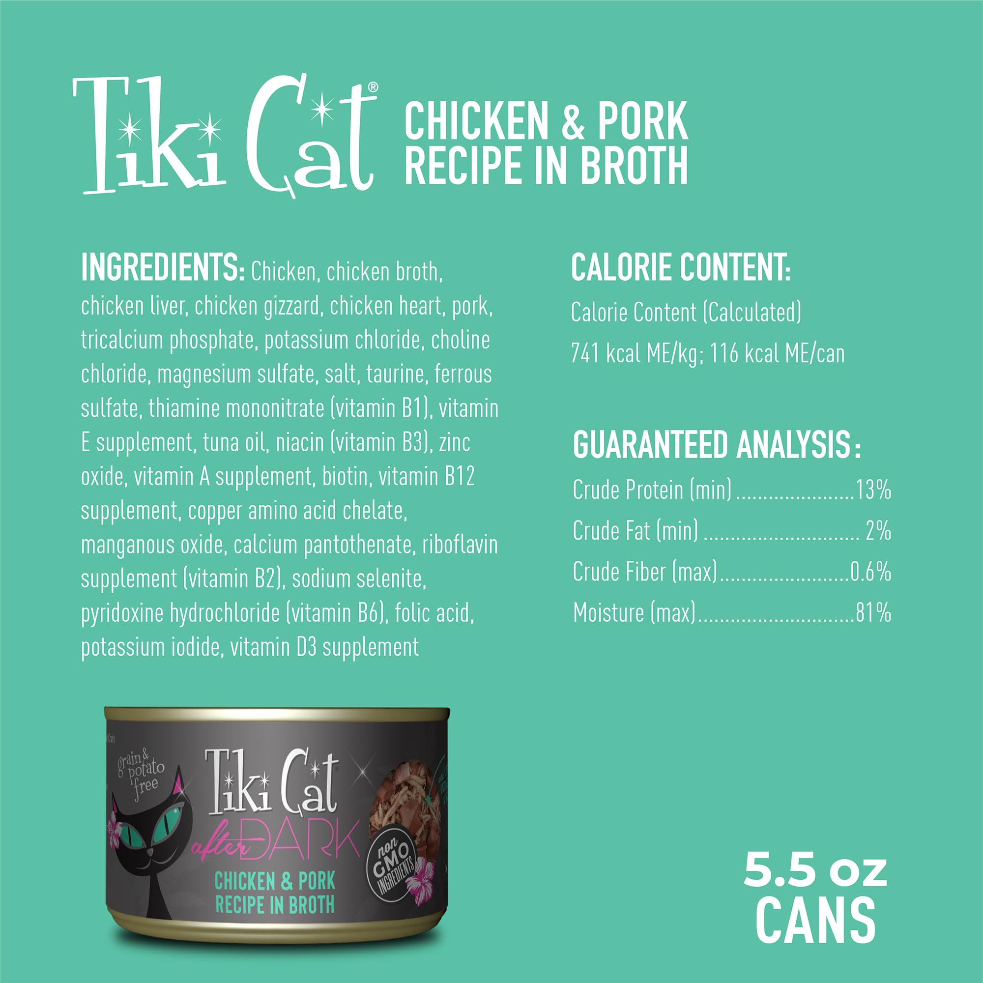 Tiki Cat After Dark close-up of shredded meat in savory broth.