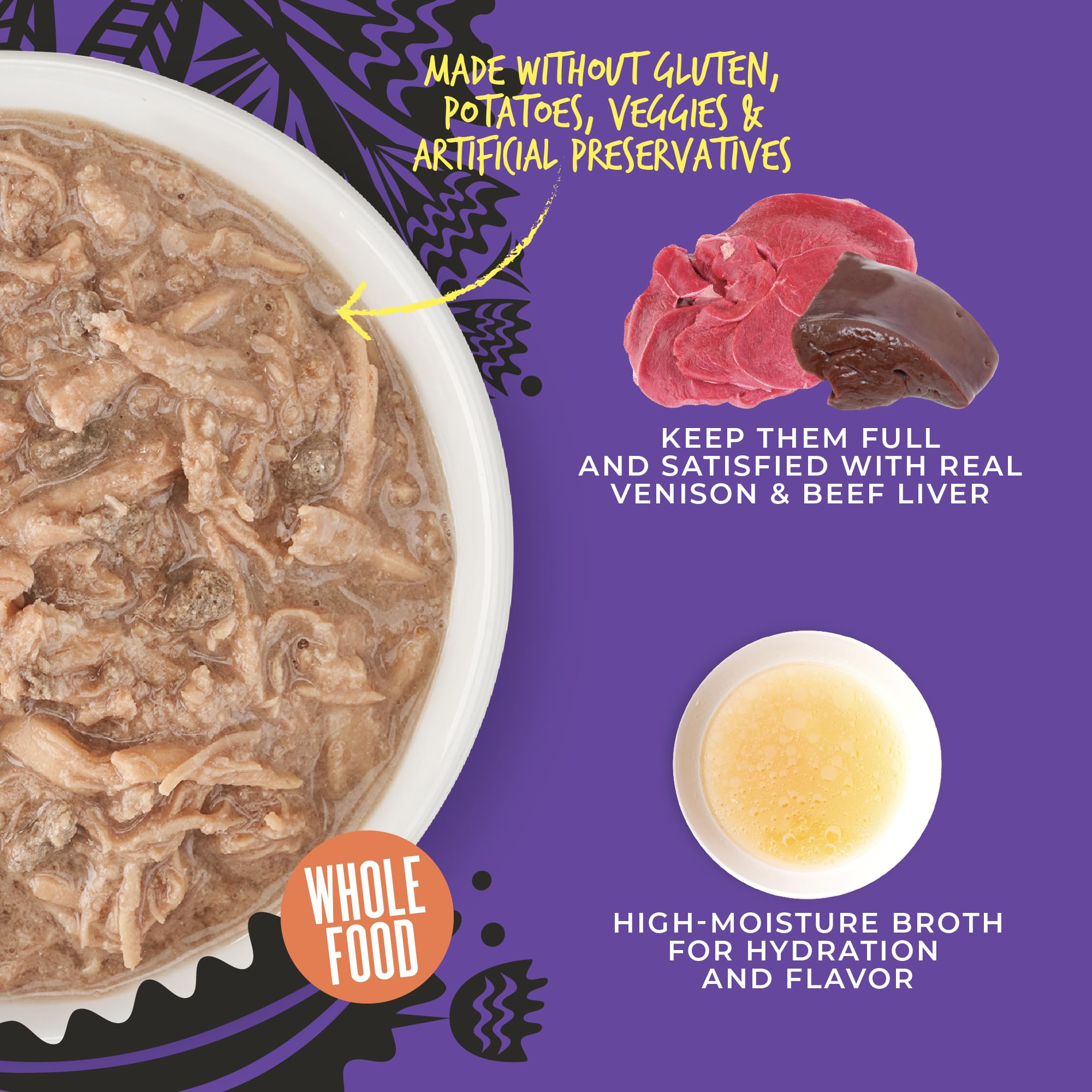 Moisture-rich shreds of Tiki Cat After Dark for a palatable meal texture.