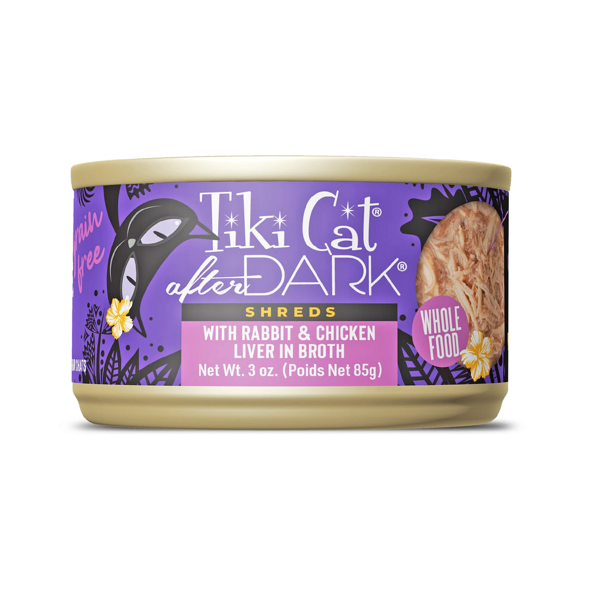 TIKI PETS Tiki Cat After Dark Rabbit Shreds, high-protein meal supports natural carnivore cravings.