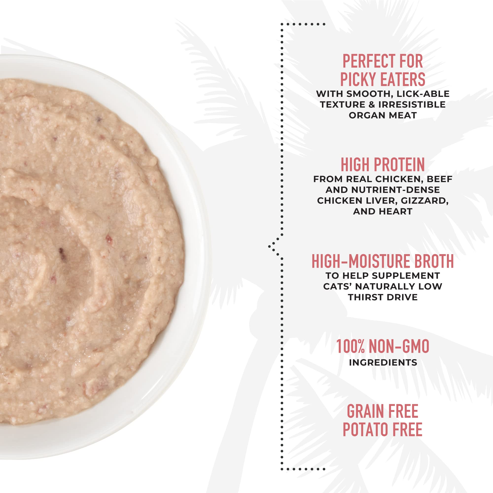 Tiki Cat Velvet Mousse features real chicken, beef, liver, gizzard, and heart ingredients