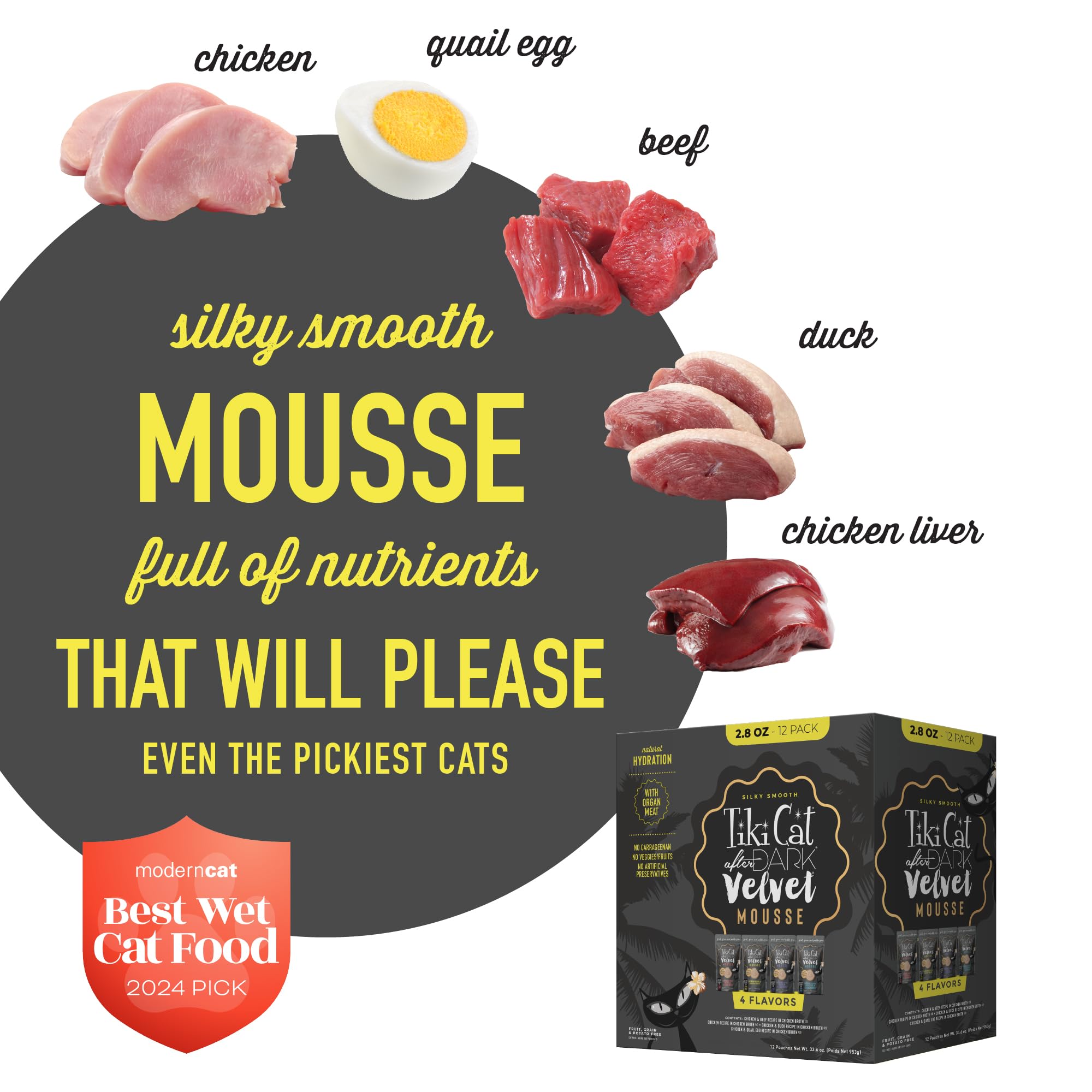 TIKI PETS Velvet Mousse served as a high-moisture meal option.