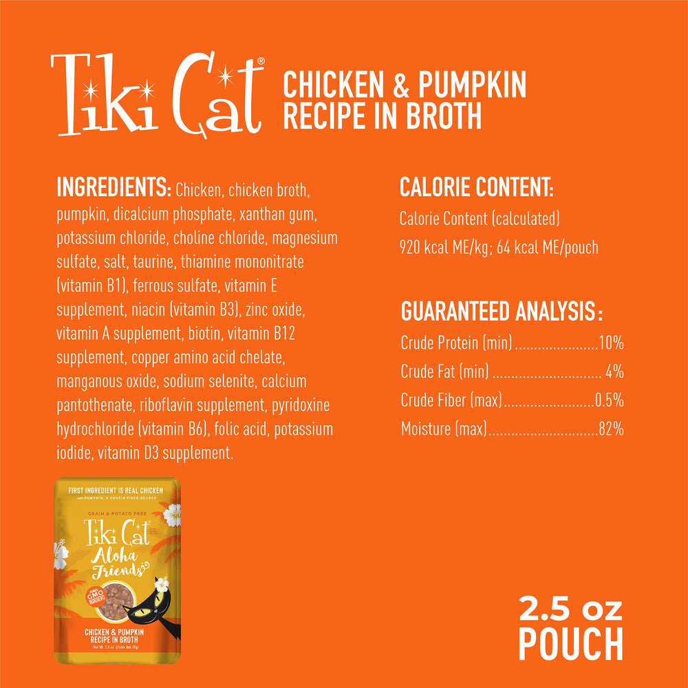 TIKI PETS Tiki Cat Aloha Friends cat enjoying a pouch meal, high moisture hydration for daily feeding.