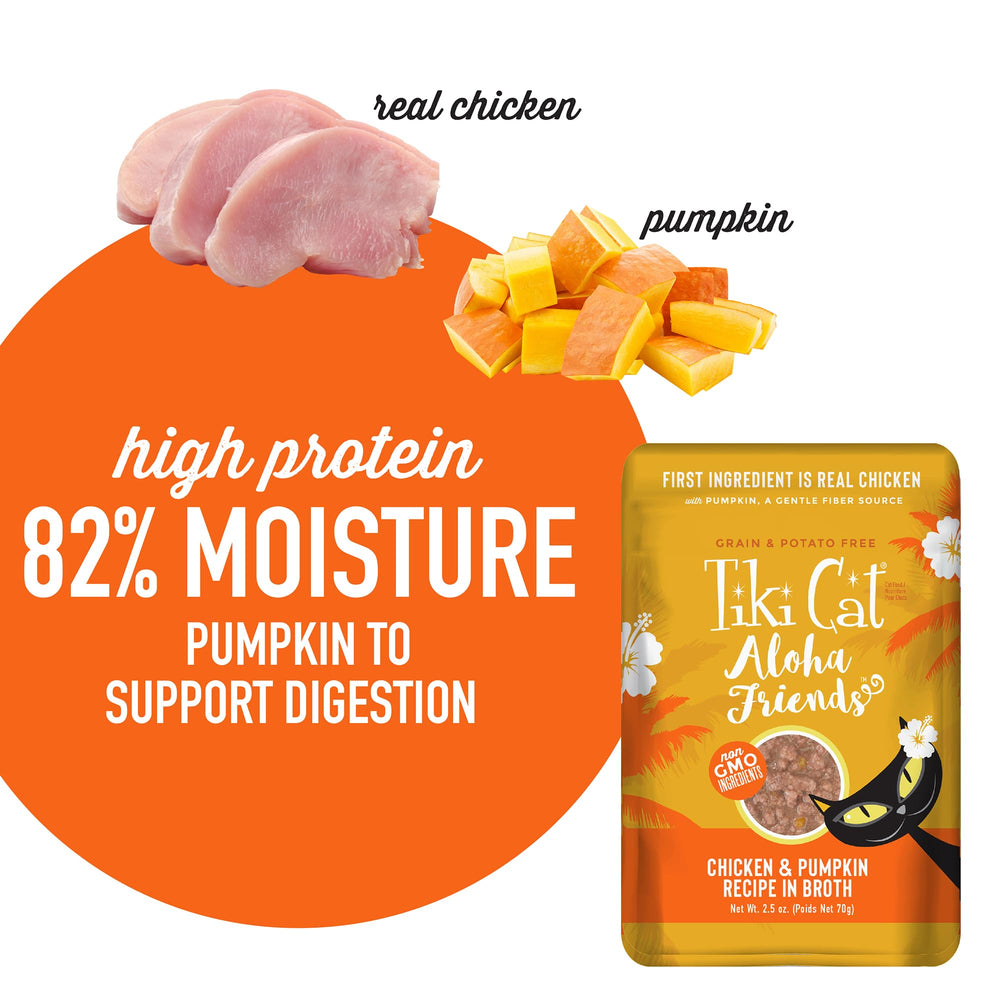 TIKI PETS Tiki Cat Aloha Friends real chicken close-up, protein-rich nutrition from premium ingredients.