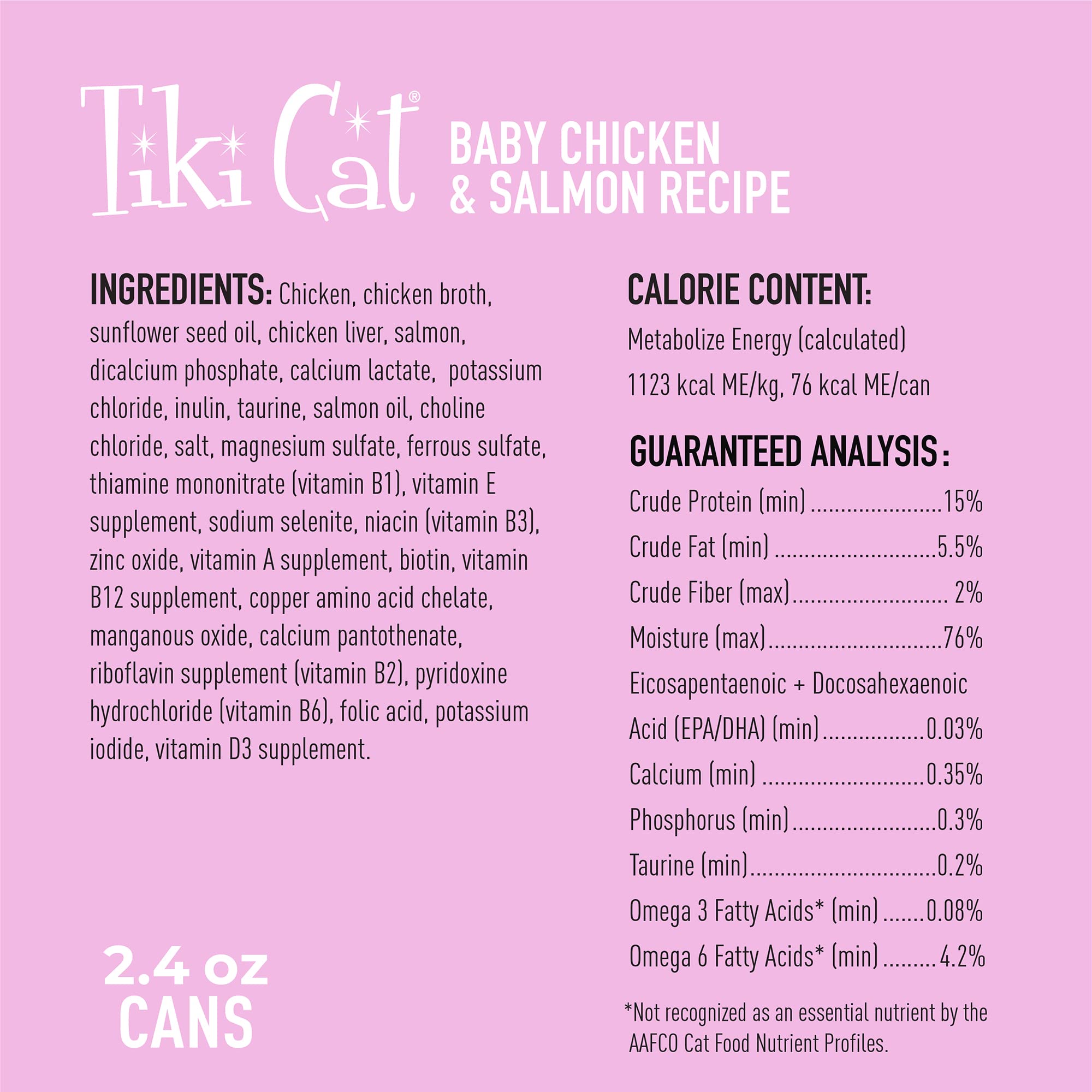 Tiki Cat Baby serving image shows convenient cans for growing kittens' meals.