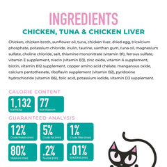 Close-up of real chicken, tuna, and liver in Tiki Cat Baby Mousse.