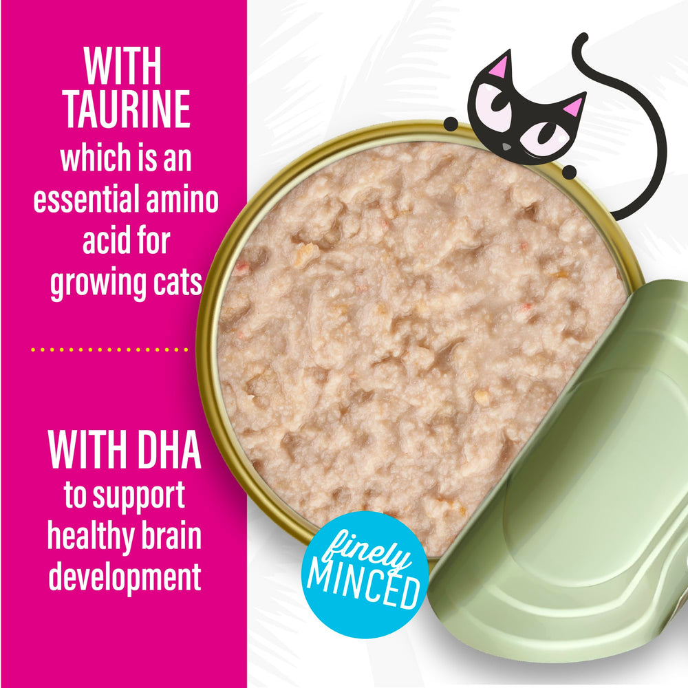 DHA taurine and prebiotics in Tiki Cat Baby Pate support growing kittens