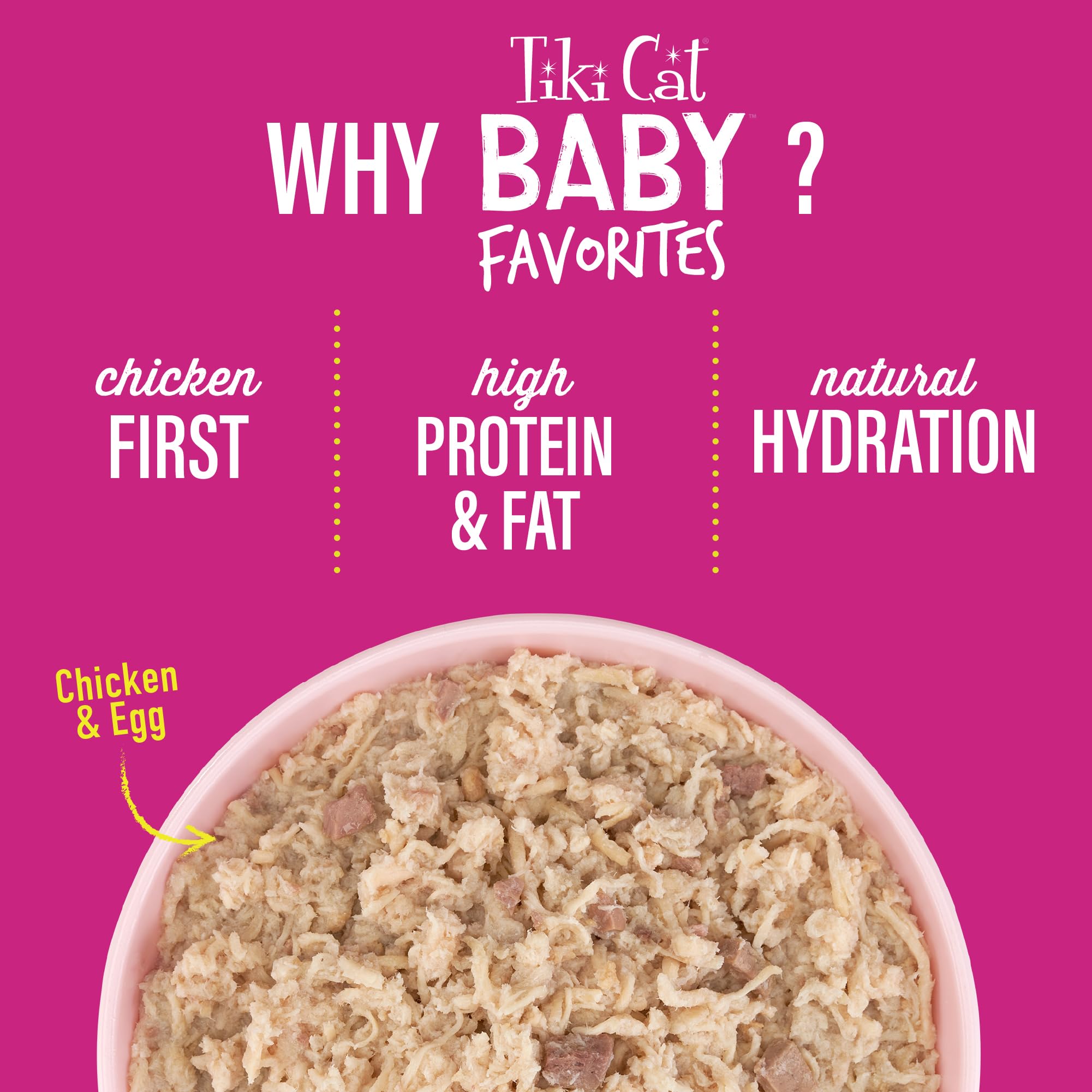Shredded chicken chunks from TIKI PETS Tiki Cat Baby ease feeding