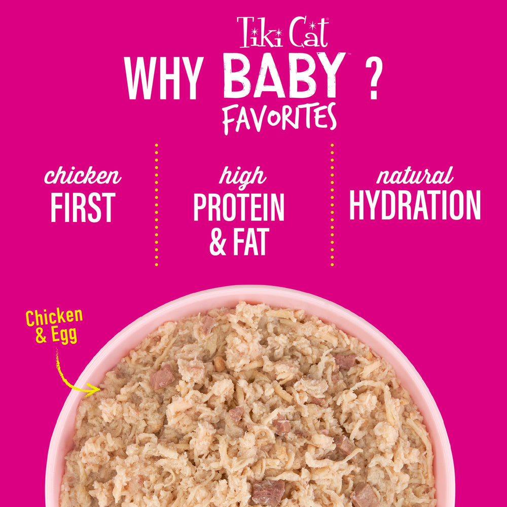 Shredded chicken chunks from TIKI PETS Tiki Cat Baby ease feeding
