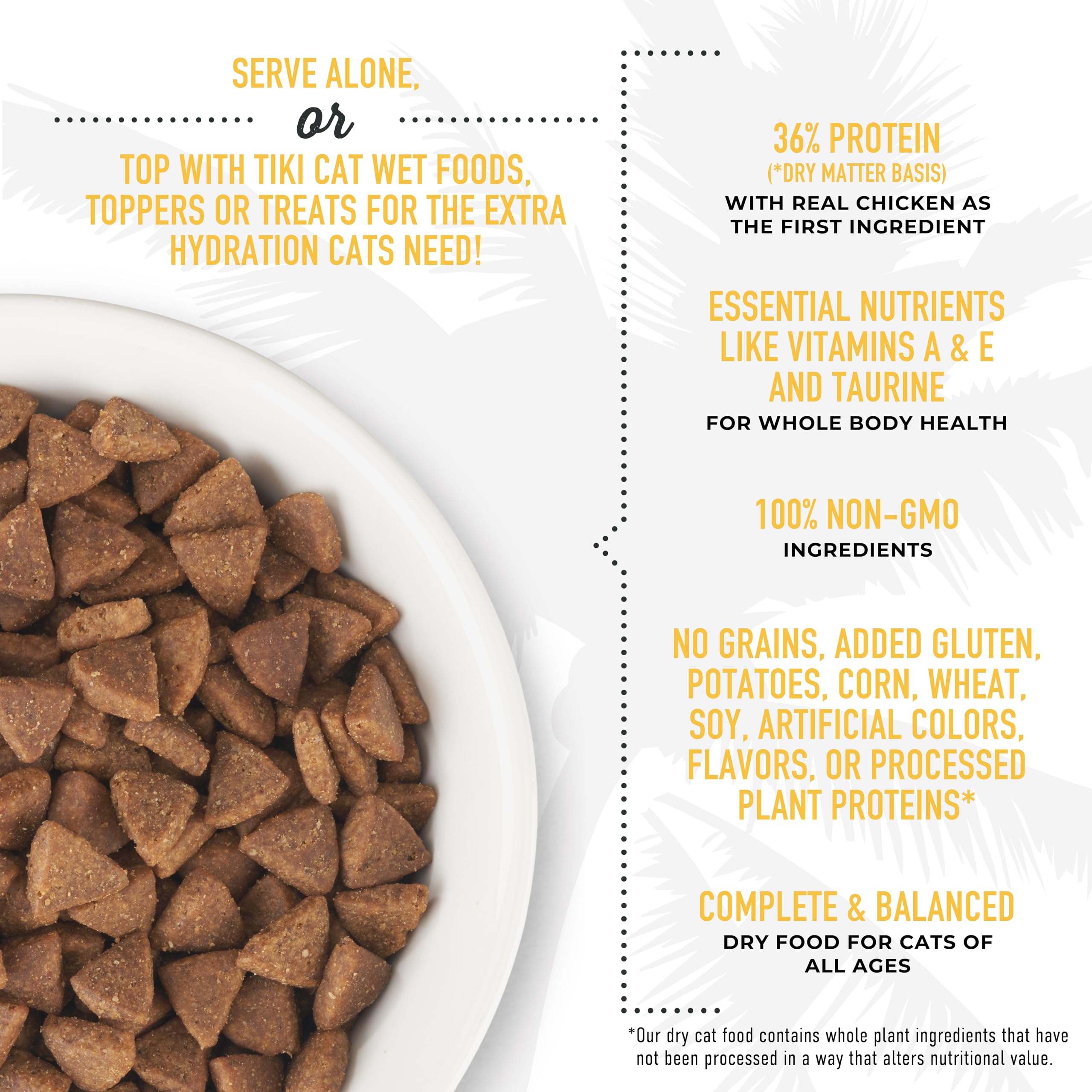 TIKI PETS Tiki Cat Born Carnivore balances omega-3 and omega-6 for skin and coat.