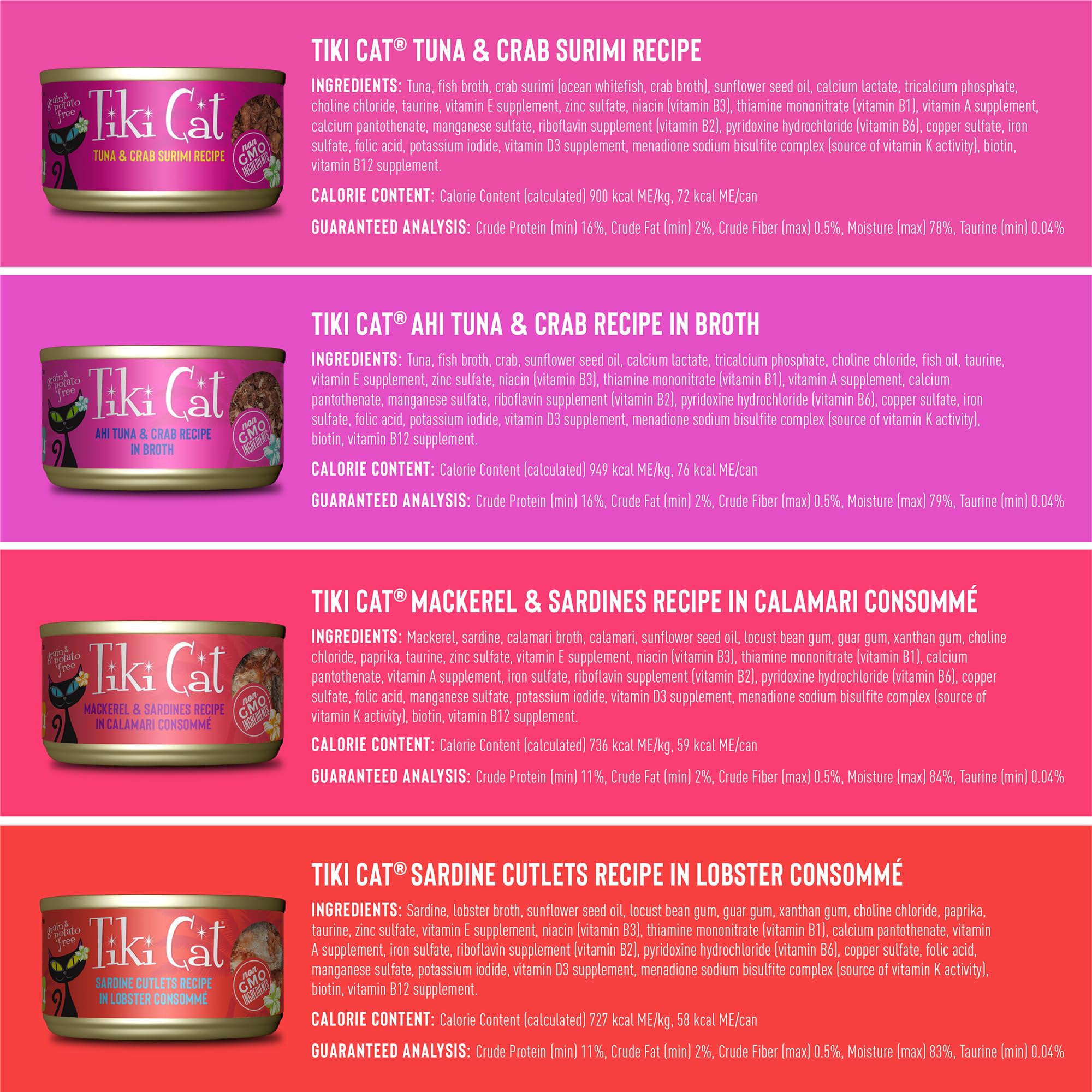 Tiki Pets Tiki Cat Grill can label close-up highlights premium ingredients