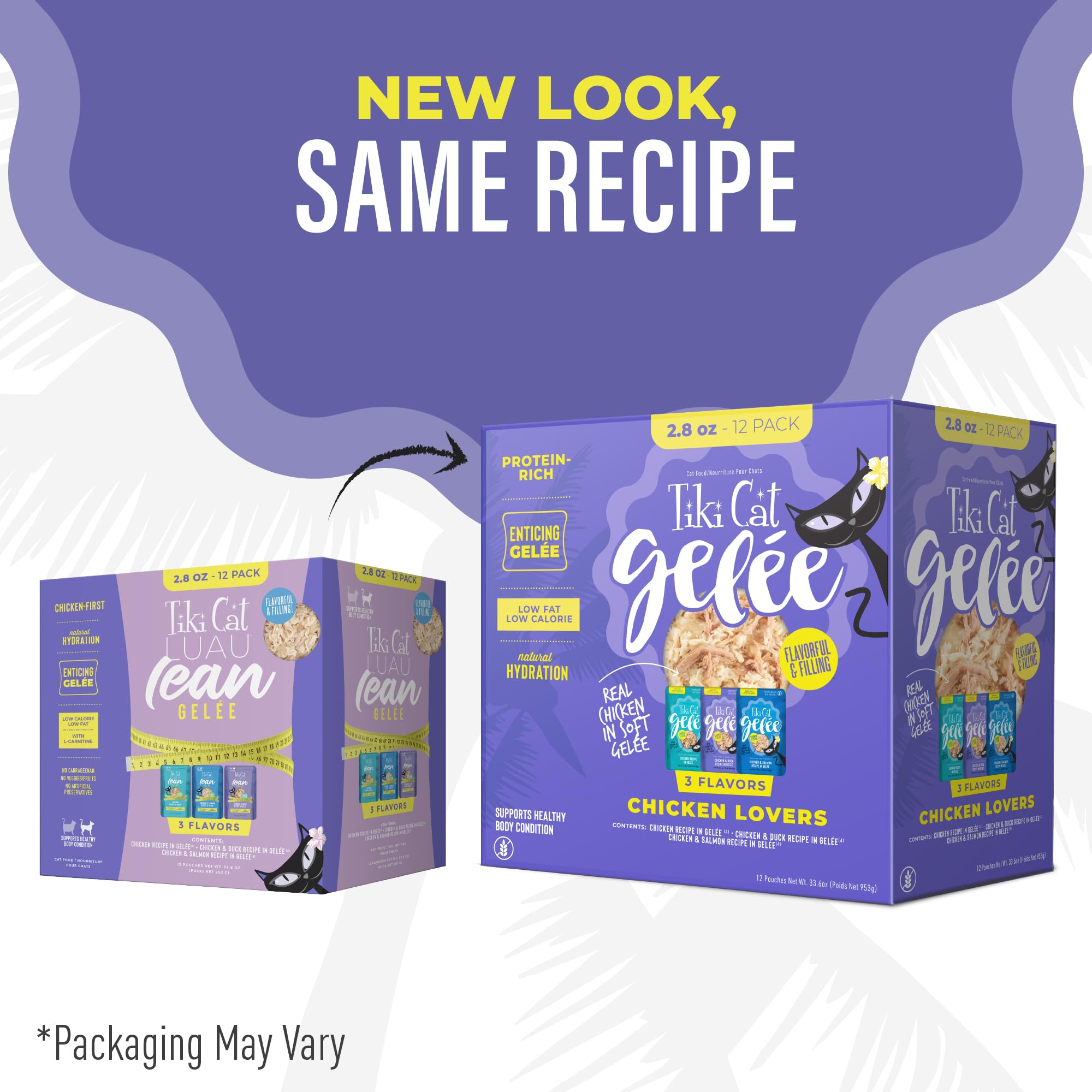 Tiki Cat Luau Lean Gelee flavor showcase chicken, duck and salmon for felines