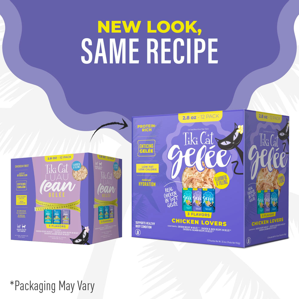 Tiki Cat Luau Lean Gelee flavor showcase chicken, duck and salmon for felines