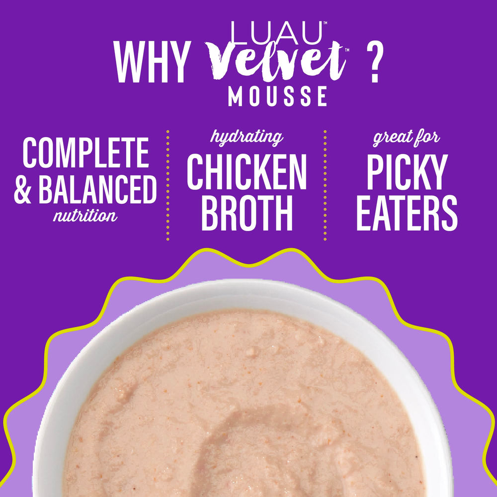 Tiki Cat Luau Velvet Mousse 2.8 oz pouch ready for serving