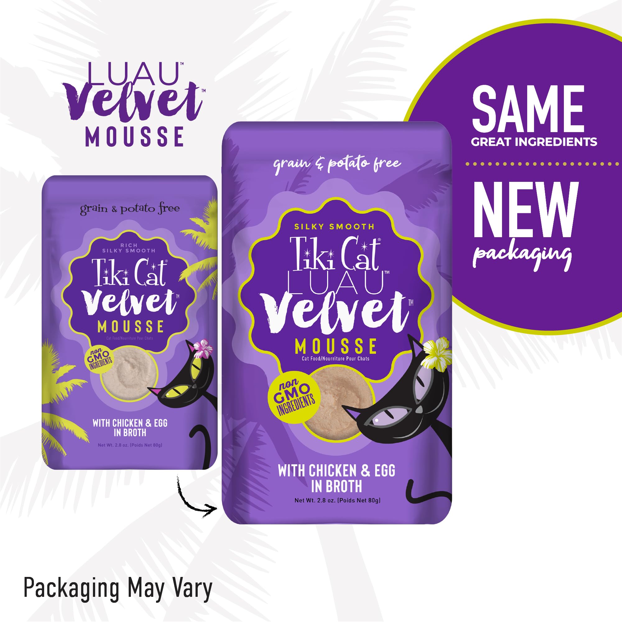 Tiki Cat Luau Velvet Mousse closeup emphasizes real meat as first ingredient
