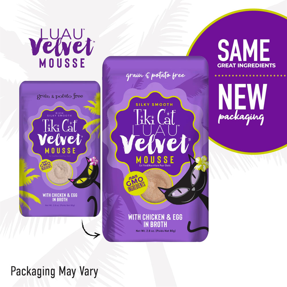 Tiki Cat Luau Velvet Mousse closeup emphasizes real meat as first ingredient