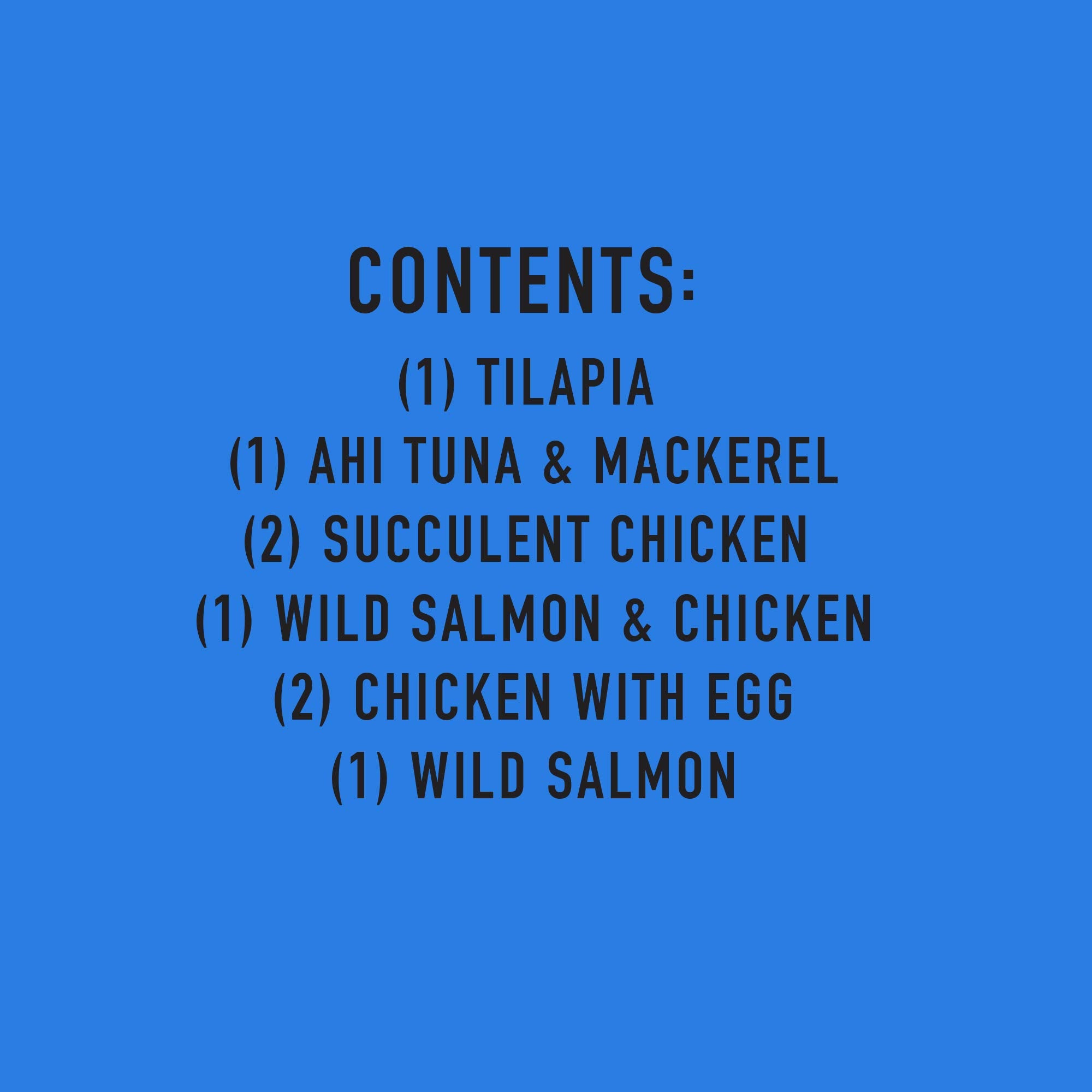 Close-up shows chicken and fish pieces, signaling real protein.