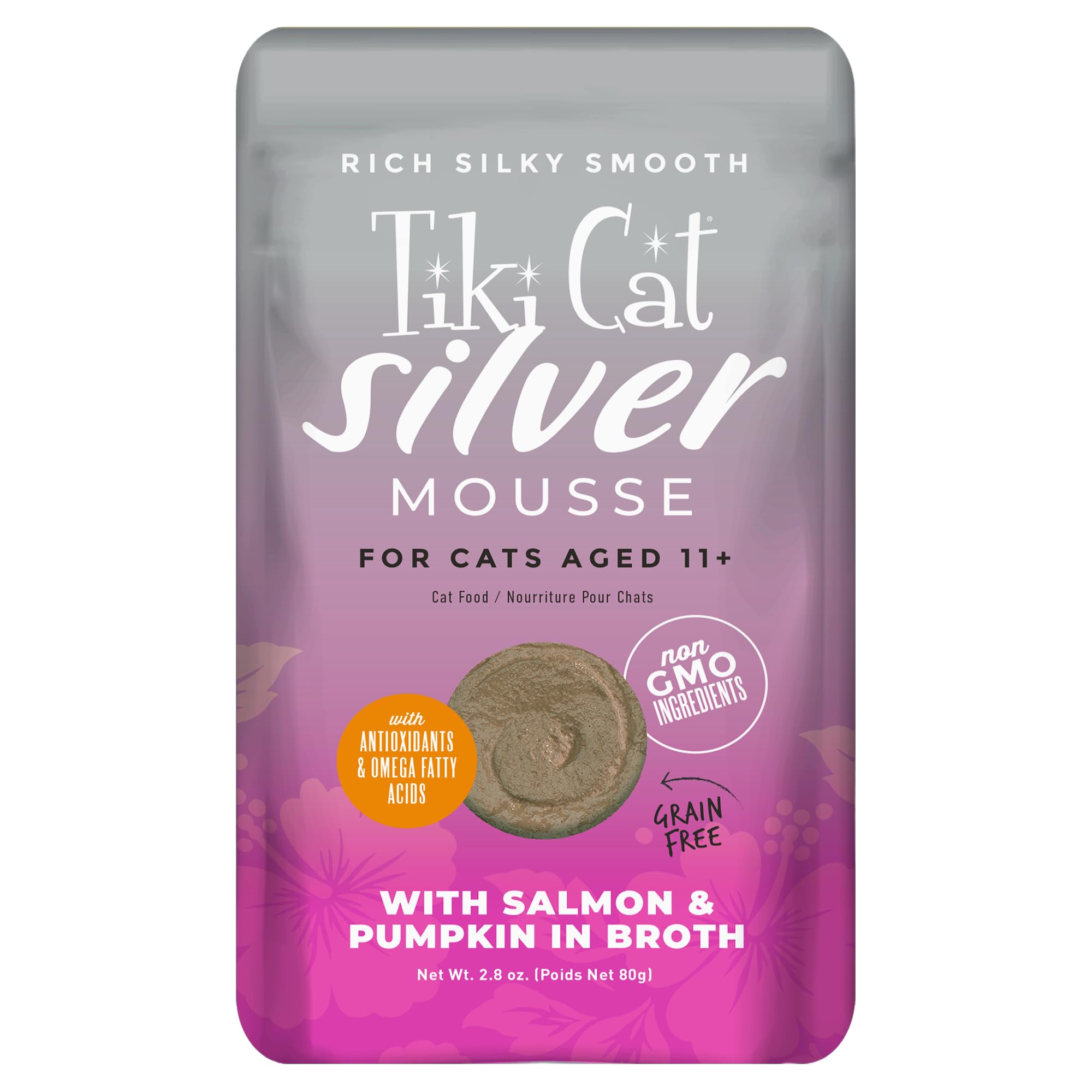 Tiki Cat Silver Mousse senior salmon in broth image promotes hydration and flavor