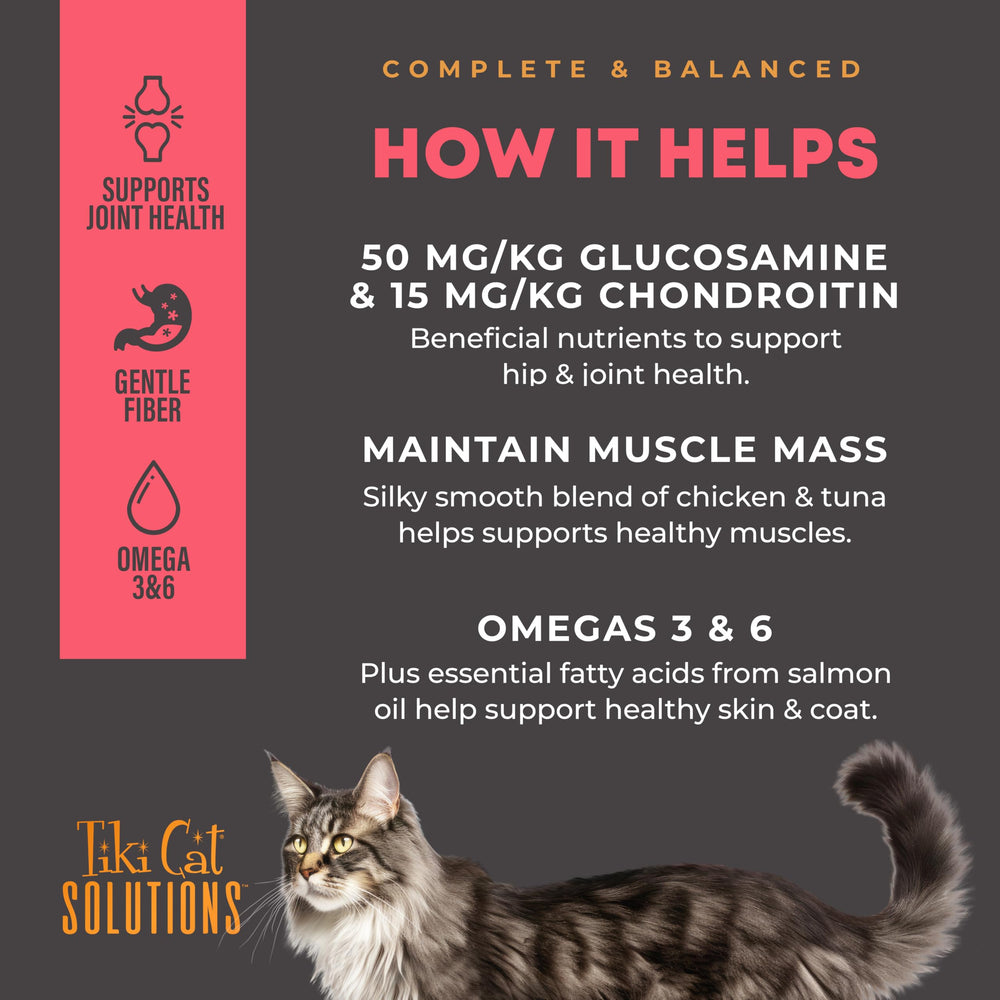 Tiki Cat Solutions Mobility Mousse includes omega-3 from salmon oil.