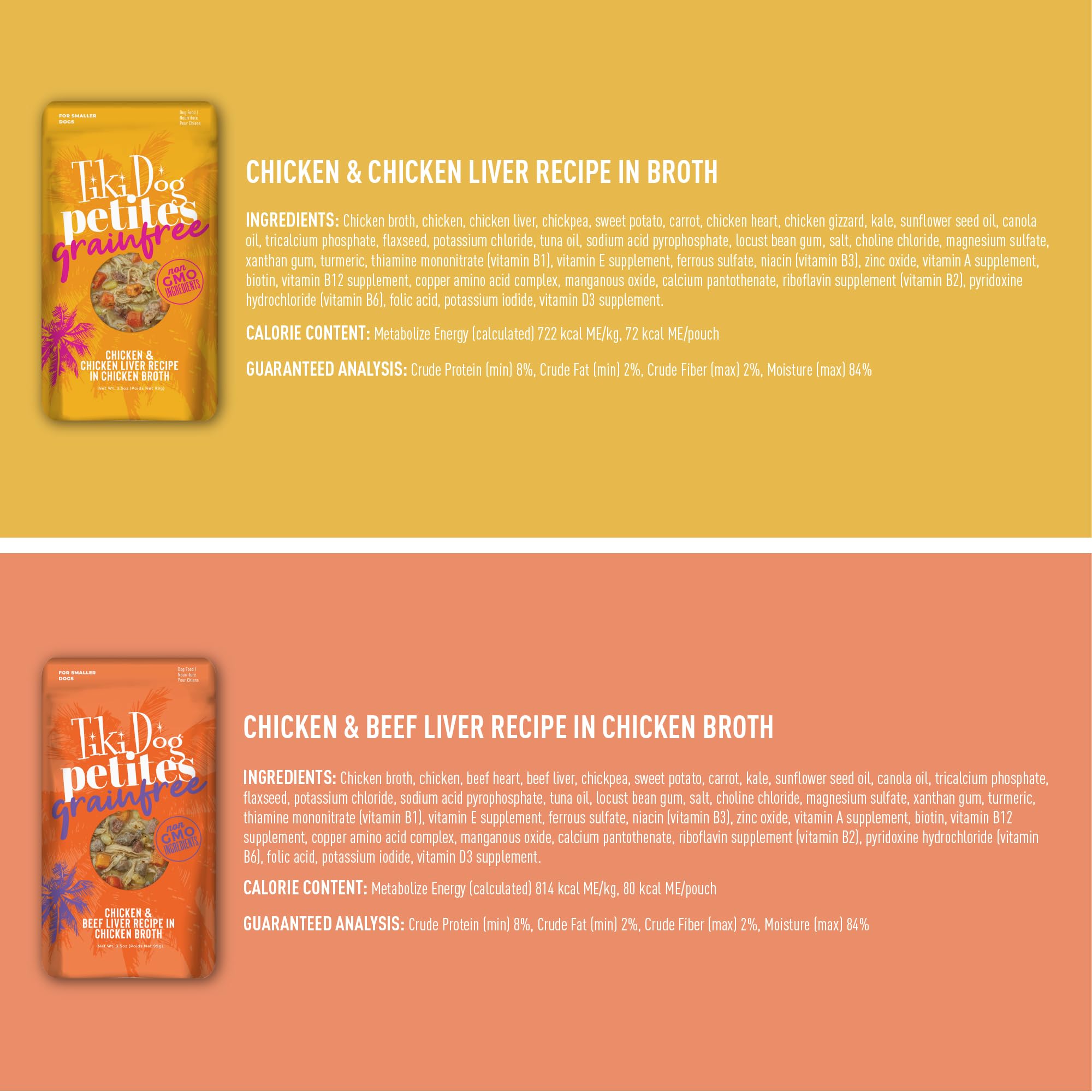 TIKI PETS Tiki Dog Aloha Petites kale and sweet potato boost antioxidants.
