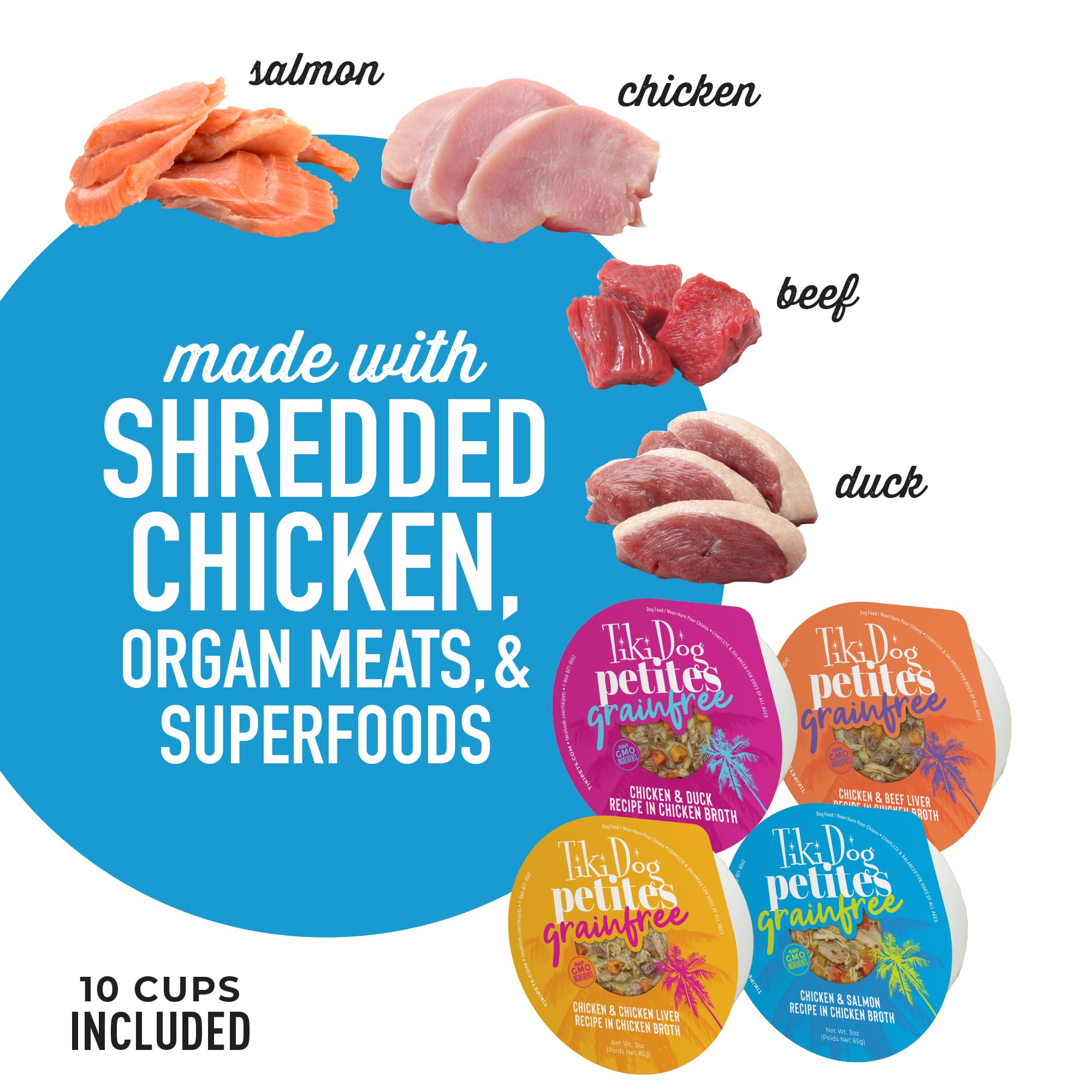 Tiki Dog Petites salmon cups display omega-rich nourishment for small breeds
