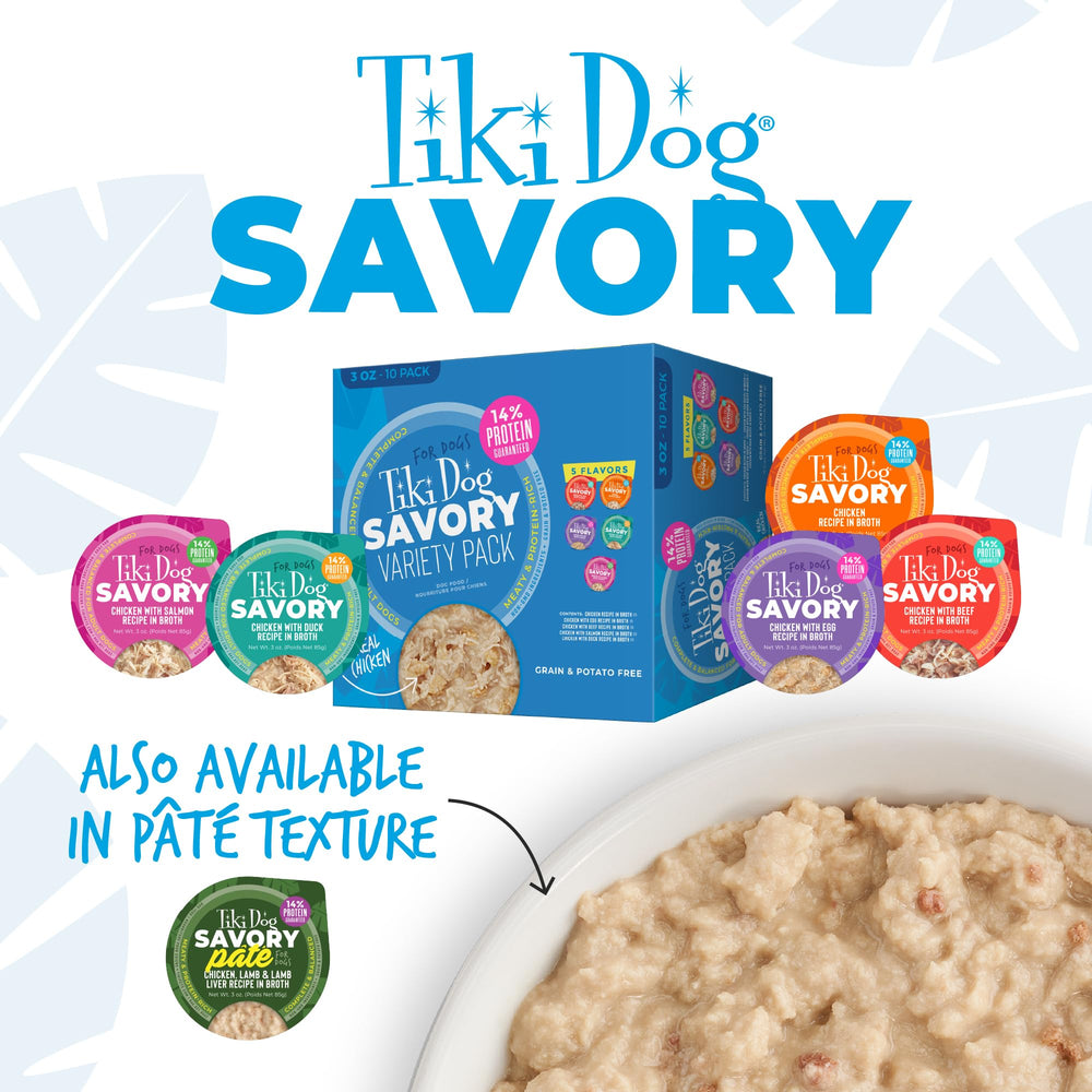 For smaller dogs: Tiki Dog Savory Variety Pack ideal portion