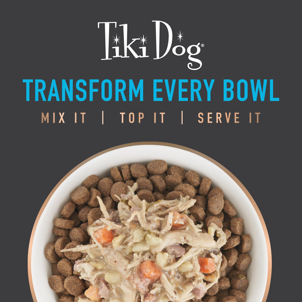 Tiki Pets Tiki Dog Taste of the World packaging and can labels