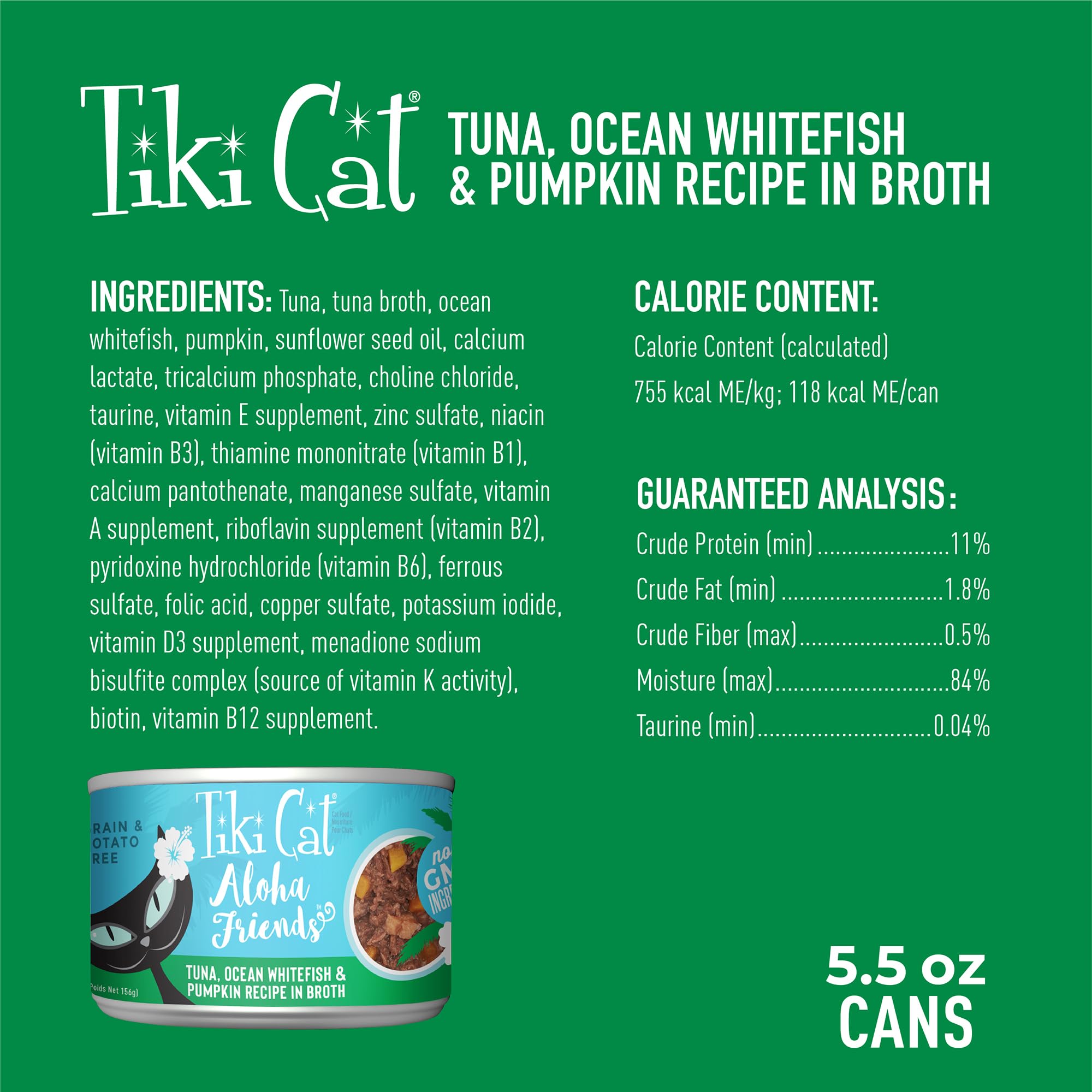 Open can of Tiki Cat Aloha Friends tuna and ocean whitefish