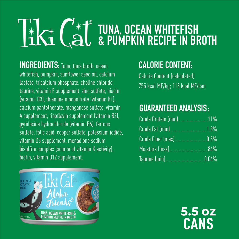 Open can of Tiki Cat Aloha Friends tuna and ocean whitefish