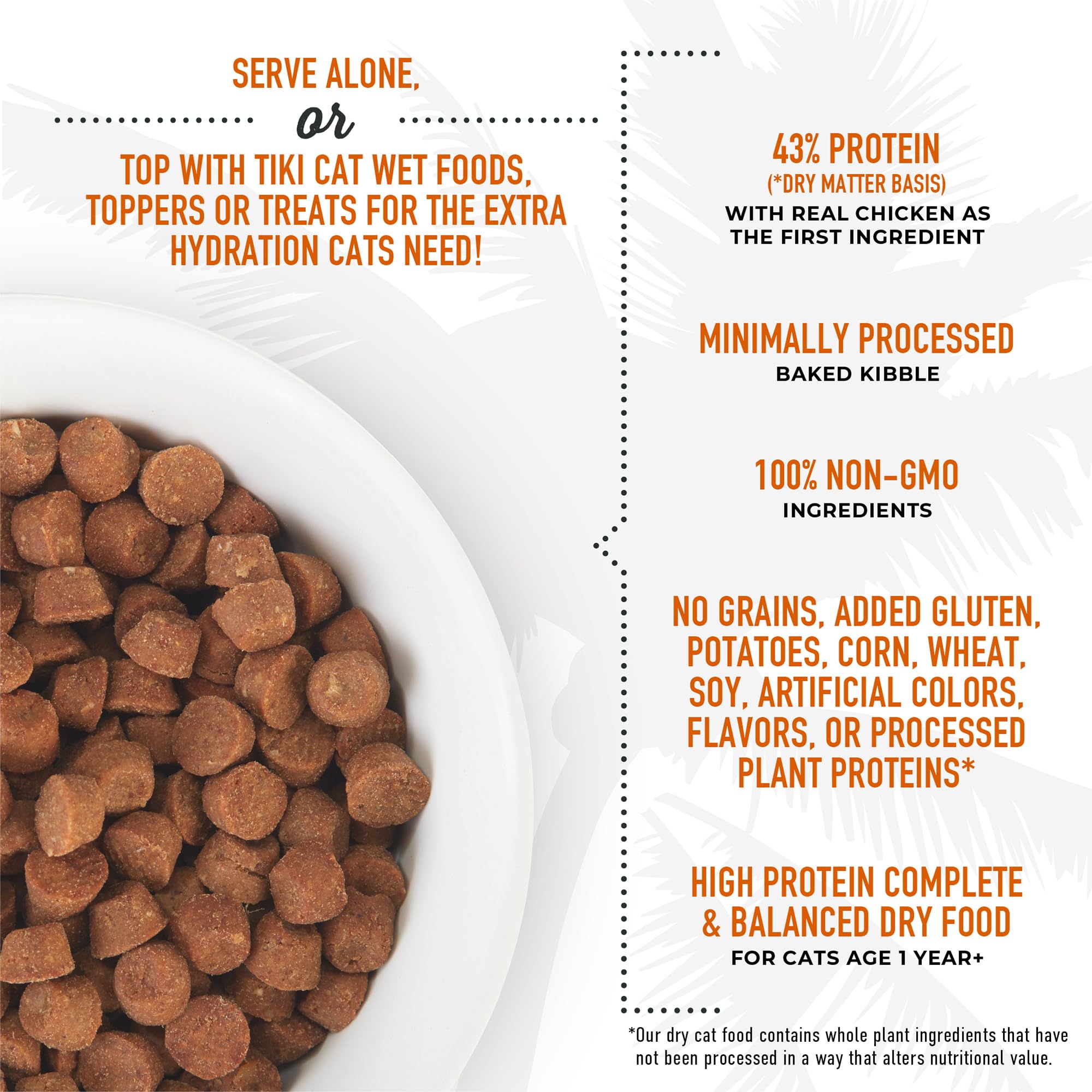 Tiki Cat Born Carnivore packaging highlights chicken, egg, pumpkin and flaxseed for nutrient-dense meals.