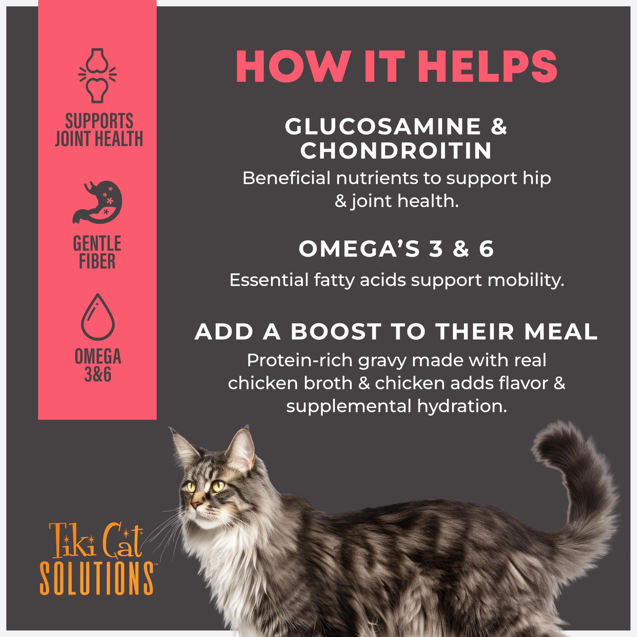 Tiki Cat Solutions Mobility omega-3-6 emphasis on skin and coat benefits