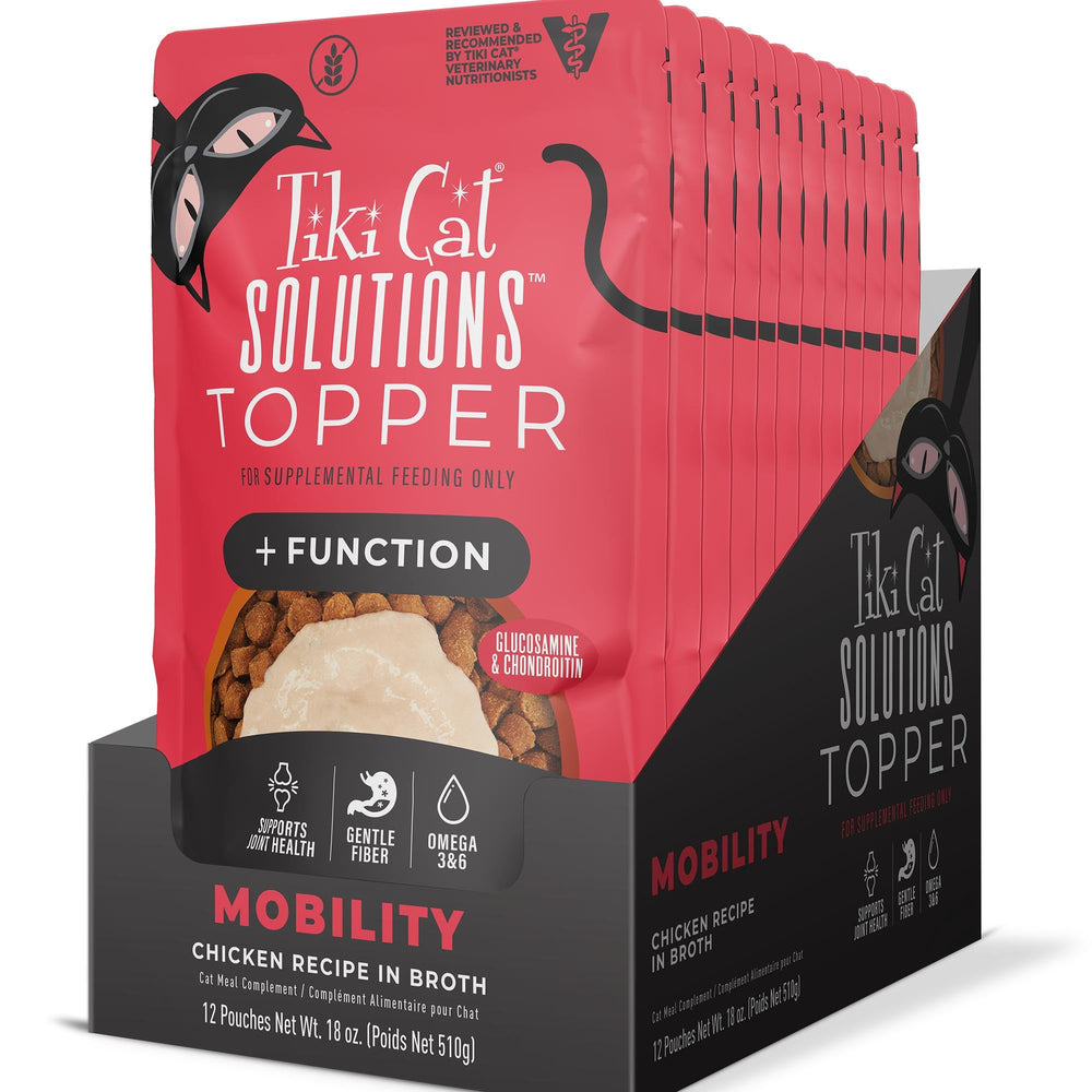 Tiki Cat Solutions Mobility serving over kibble shows mouth-watering texture and meal appeal