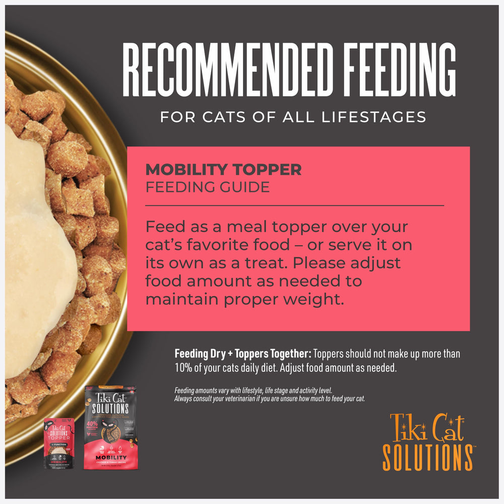 Tiki Cat Solutions Mobility vet nutritionists badge indicates professional formulation