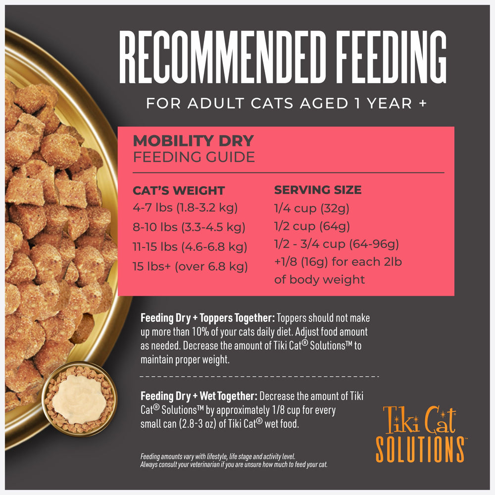 Omega 3 and 6 fatty acids in Tiki Cat Mobility for healthy coat