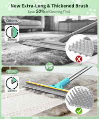 TIKIWIK carpet rake with 54-inch adjustable handle for cleaning under furniture.