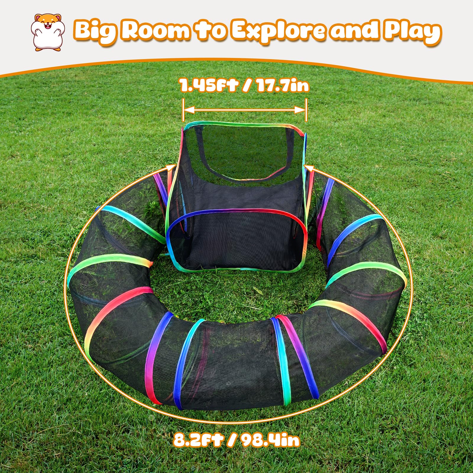 Extended 98.4-inch tunnel in TIKIWIK playpen for spacious roaming