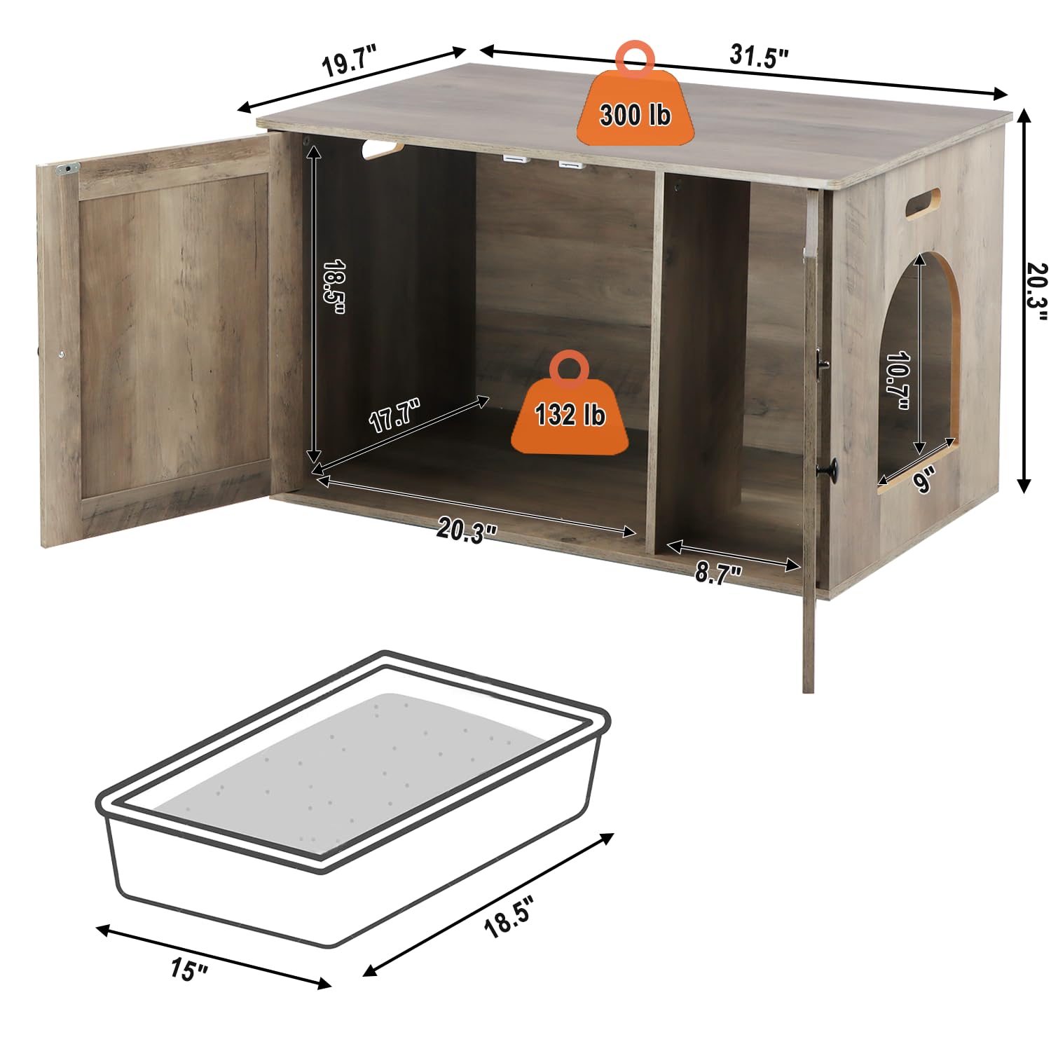 Timberer cat litter enclosure double door access eases daily cleaning