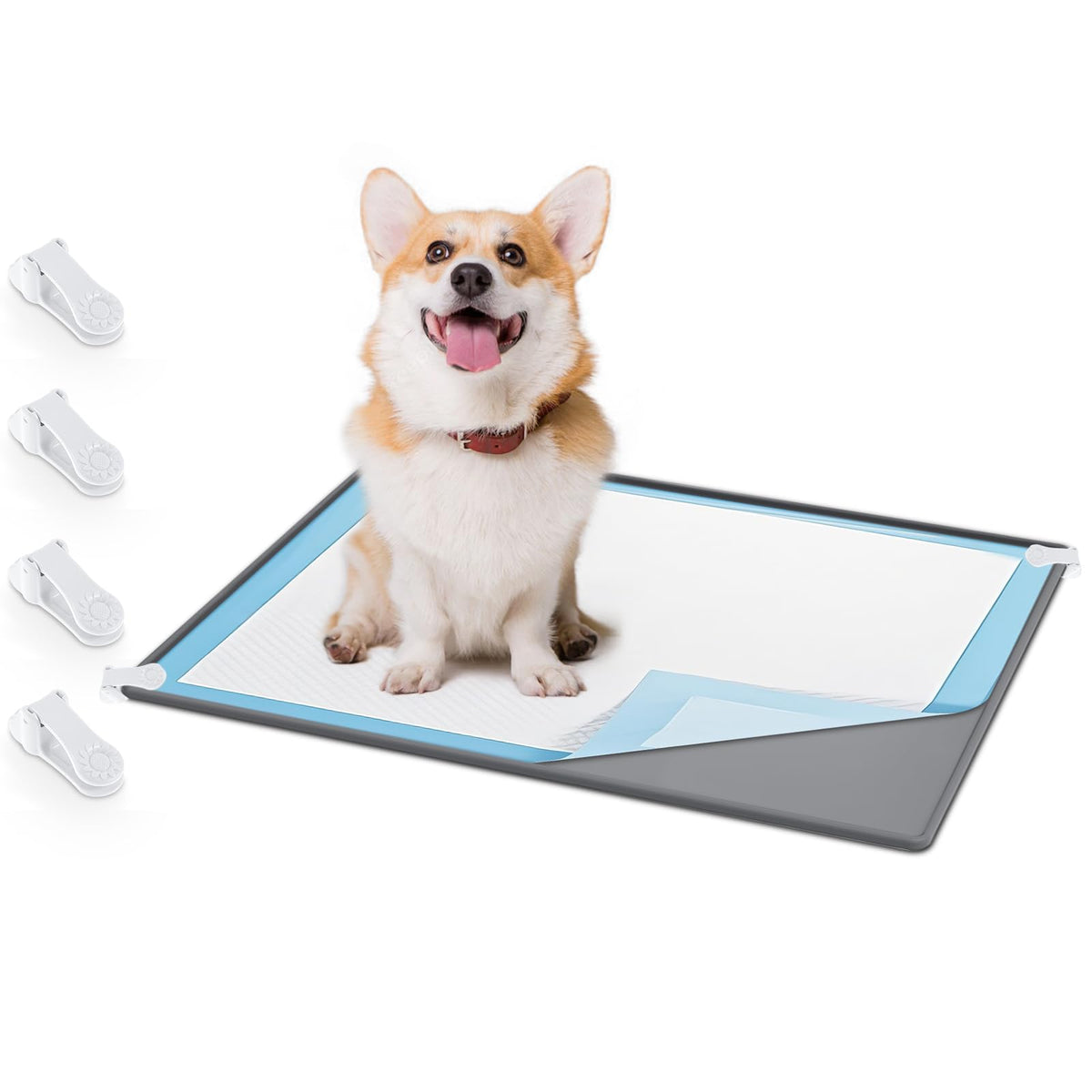 Timgle silicone dog pee pad tray outlining a large 30x24 inch area for floor protection