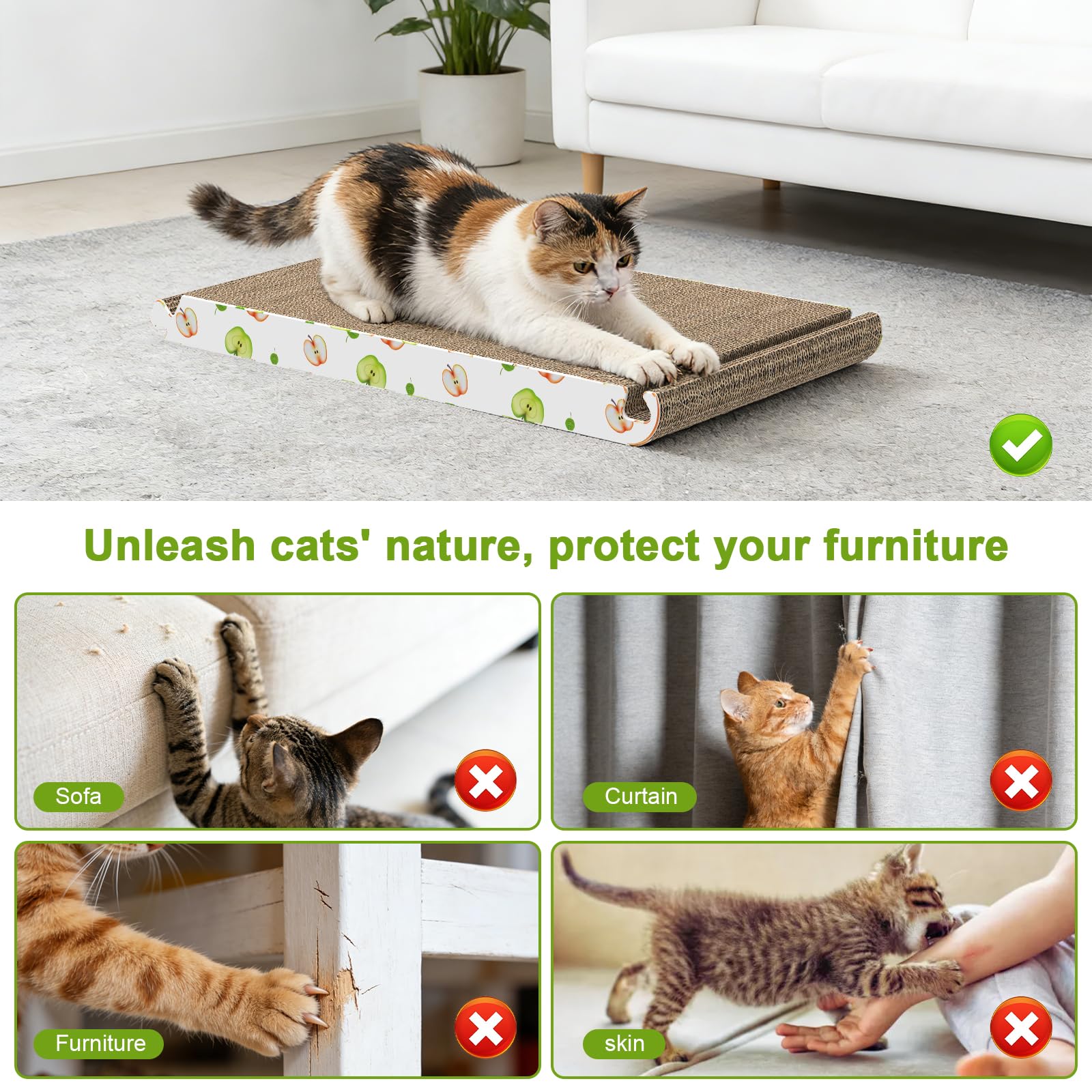 TIMHAKA triangle cat scratcher comes with catnip for added appeal.