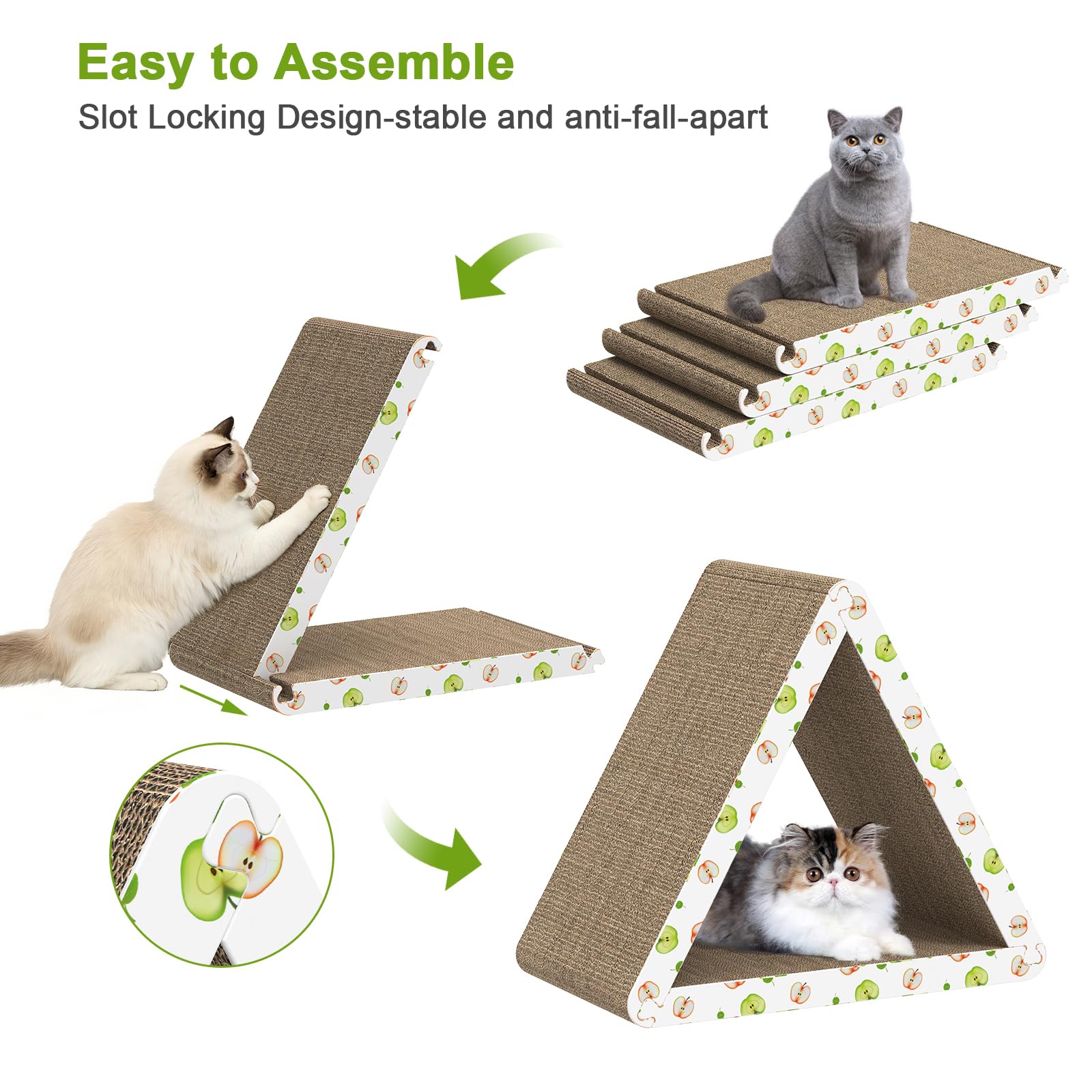 TIMHAKA triangle cat scratcher features tool-free, easy-slot assembly.