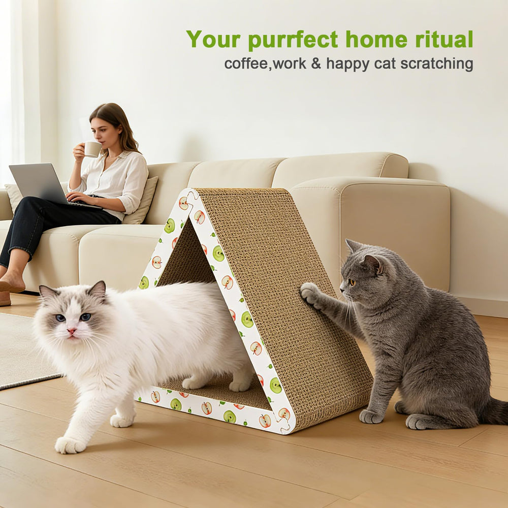 TIMHAKA triangle cat scratcher stores flat for compact under-bed storage.