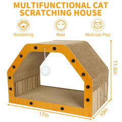 TIMIEEYA cardboard cat house scratching side demonstrates dual surfaces for claws.