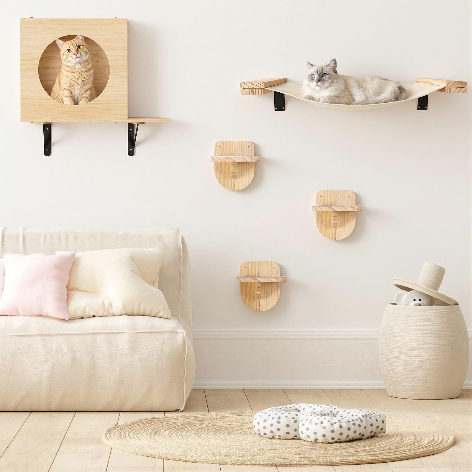 TIMIEEYA Condos House on cat wall shelves provides a cozy retreat for curious cats.
